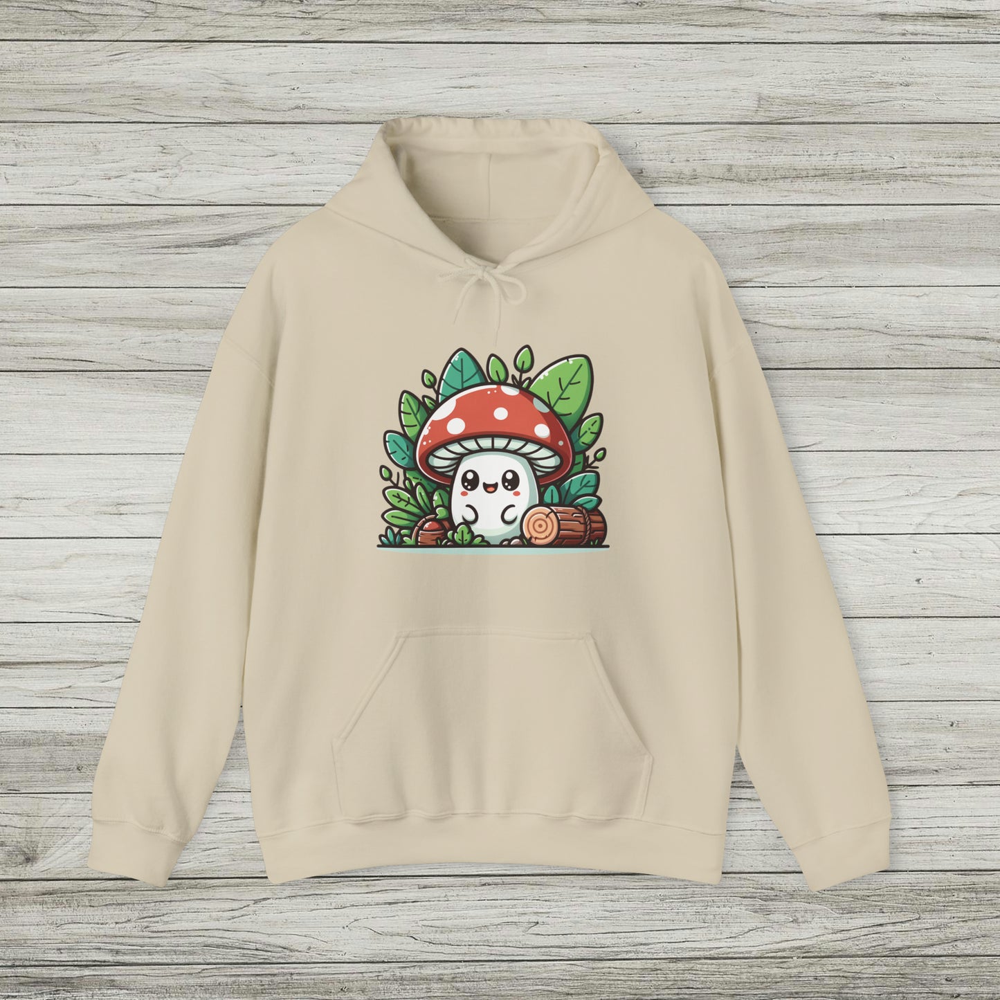 Happy Mushroom Hoodie, Shroom in the Forest Hooded Sweatshirt, Retro Hippie Fungi Shirt