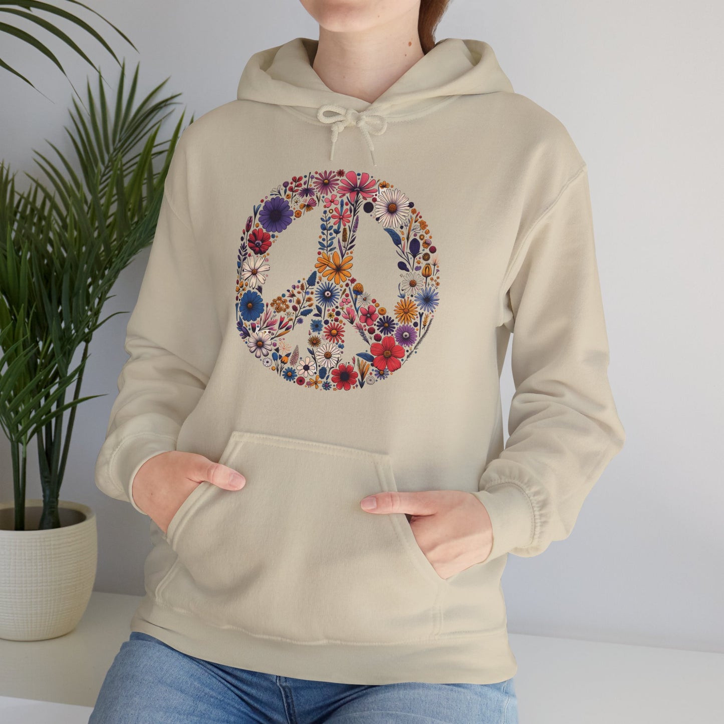 Wildflower Peace Sign Hoodie, Flower Boho Hooded Sweatshirt, Hippie Earth Day Shirt