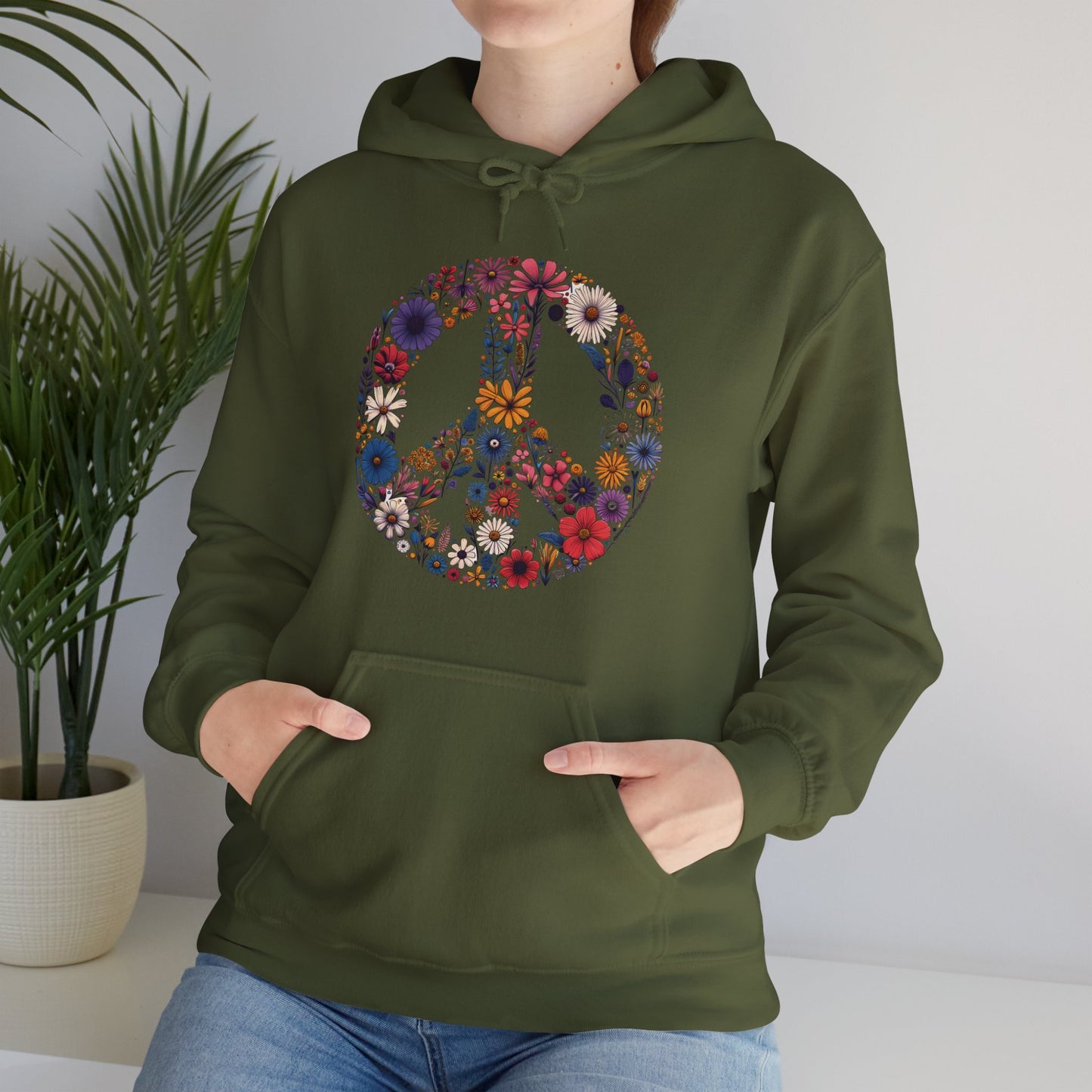Wildflower Peace Sign Hoodie, Flower Boho Hooded Sweatshirt, Hippie Earth Day Shirt