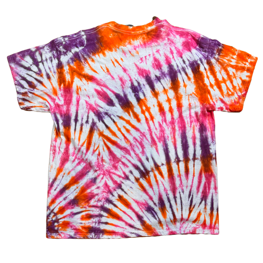 Tie Dye T-Shirt - Orange Pink Purple Corner Spiral XL
