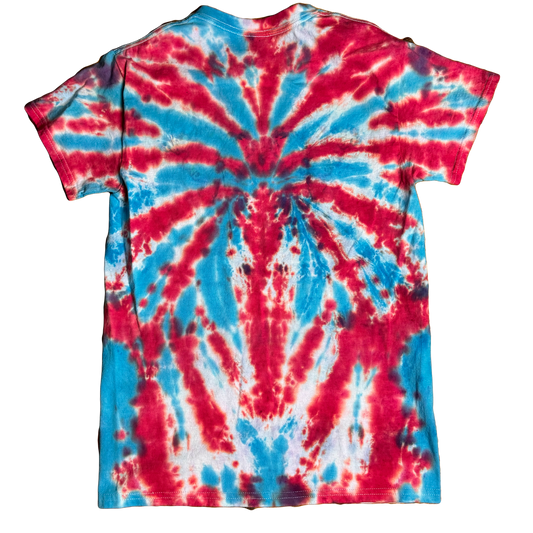 Tie Dye T-Shirt - Red White Light Blue Spider SMALL