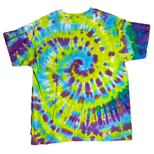 Tie Dye T-Shirt - Purple Lime Blue Spiral LARGE