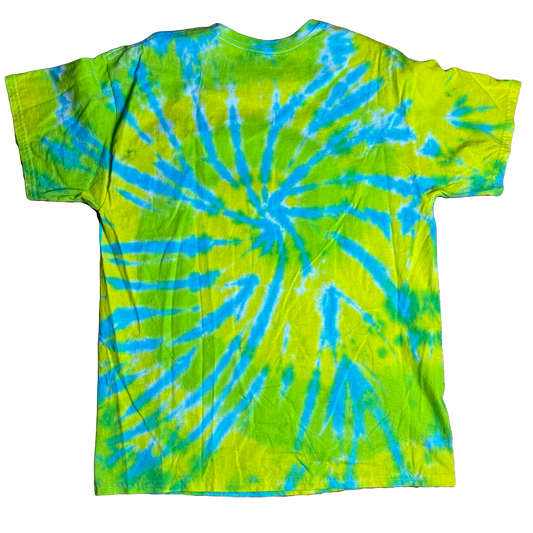Tie Dye T-Shirt - Lime Light Blue Spiral LARGE