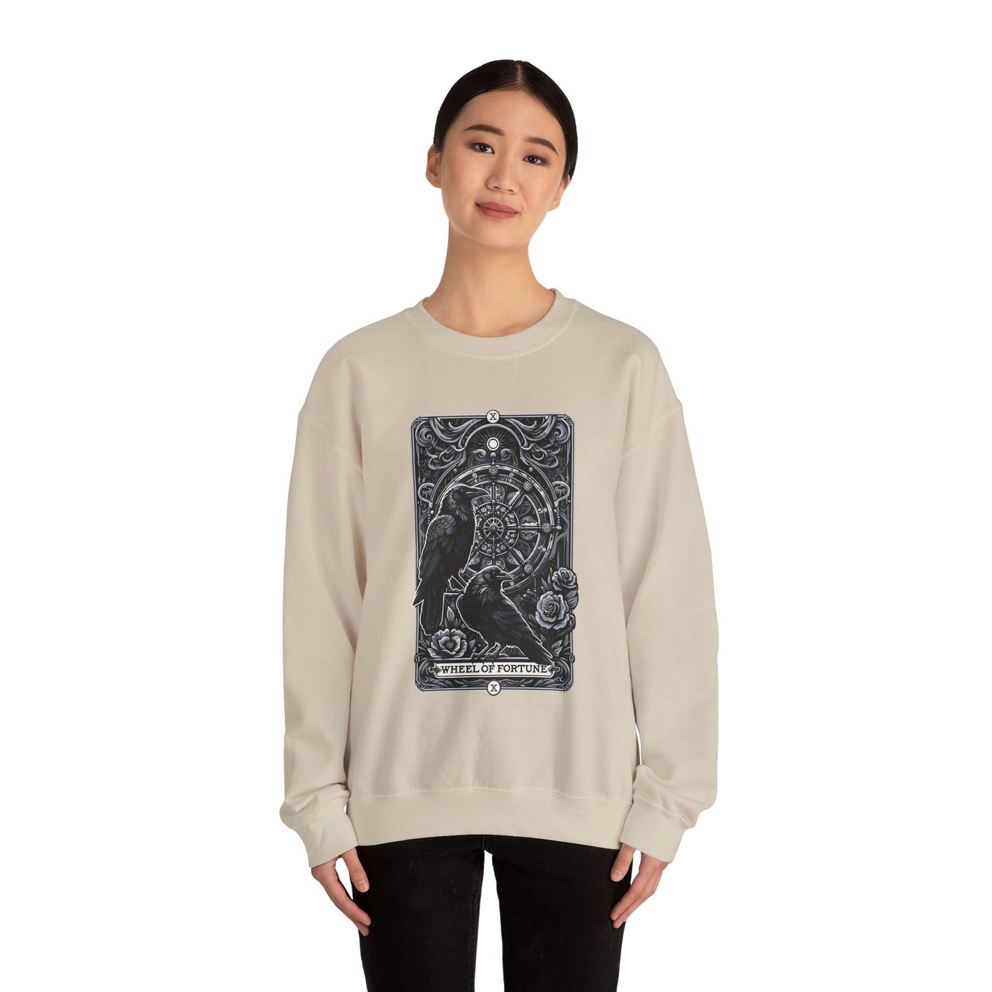 Gothic Crow Tarot Card Wheel of Fortune Lucky Crewneck Sweatshirt