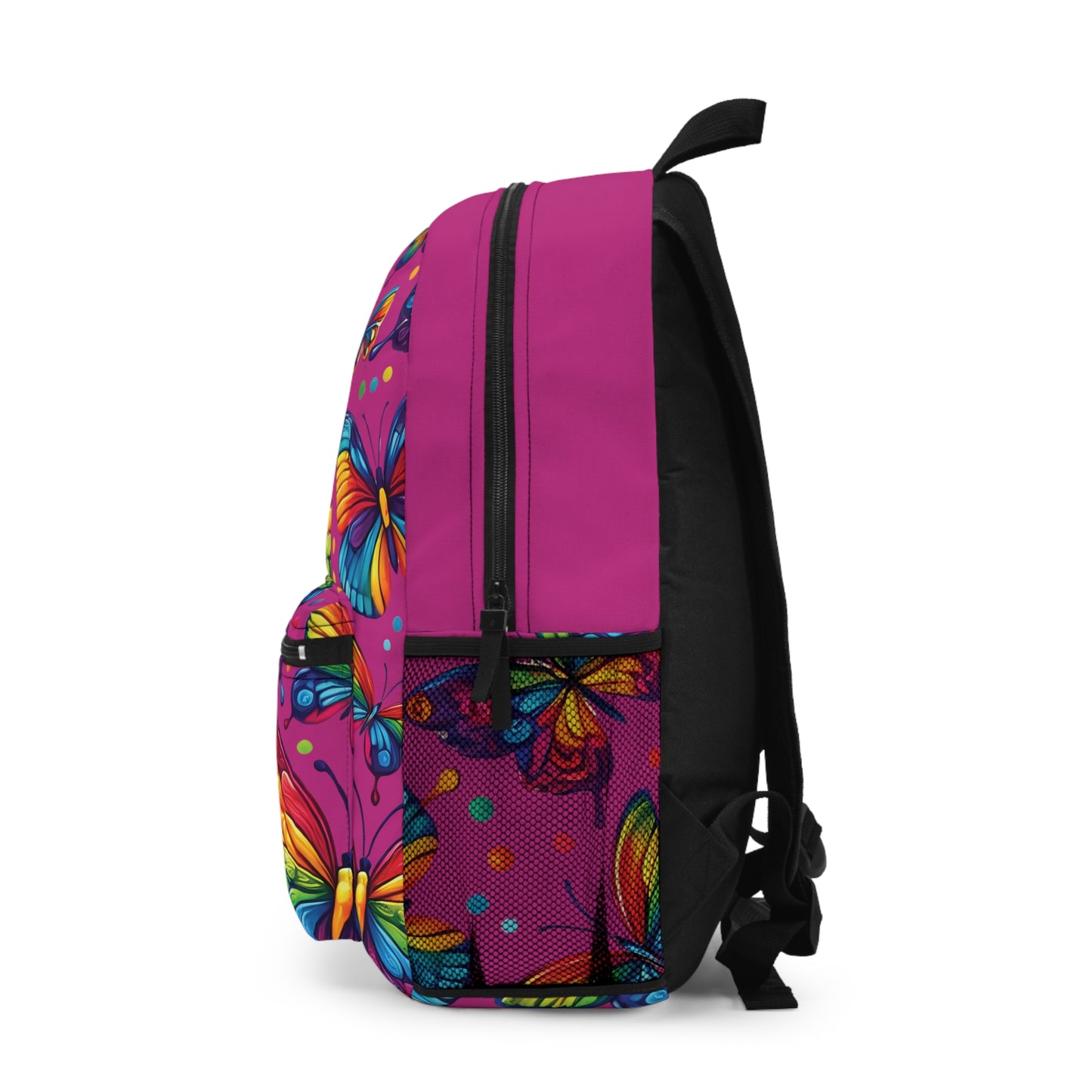 Pink Rainbow Watercolor Butterflies Backpack, Butterfly Nature Lover Colorful Back to School Bag