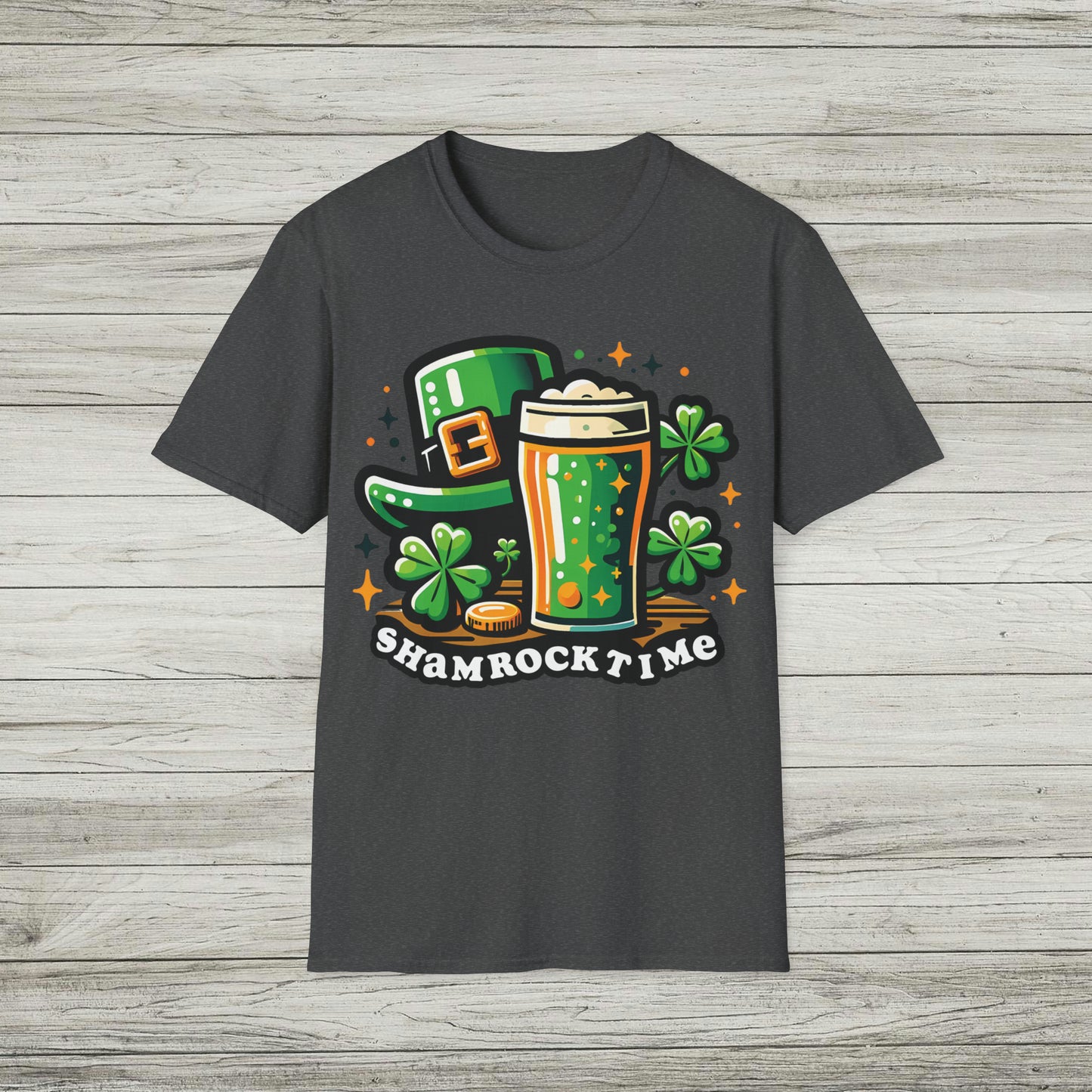 Shamrock Time Softstyle T-Shirt, St. Patrick's Day Tee, Funny Lucky Beer Drinking TShirt, Good Craic