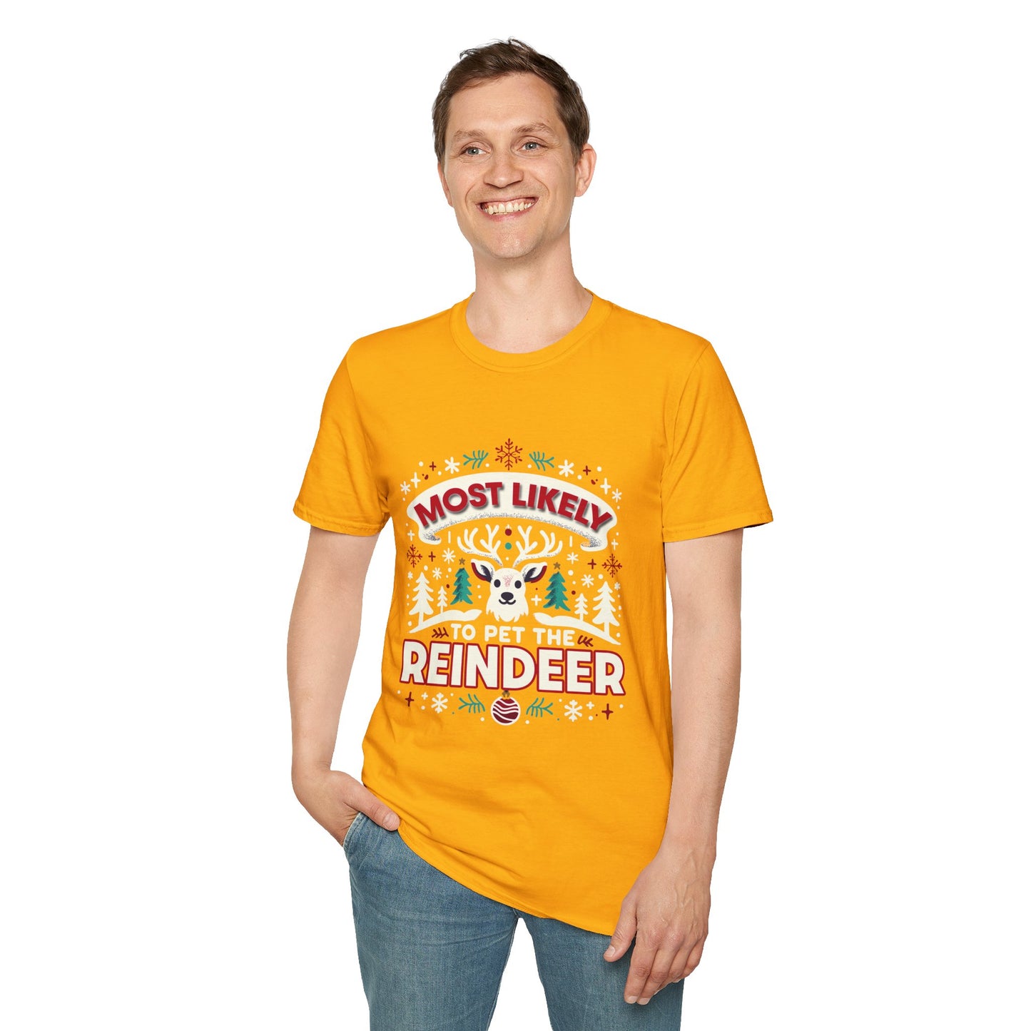 Most Likely to Pet the Reindeer Softstyle T-Shirt