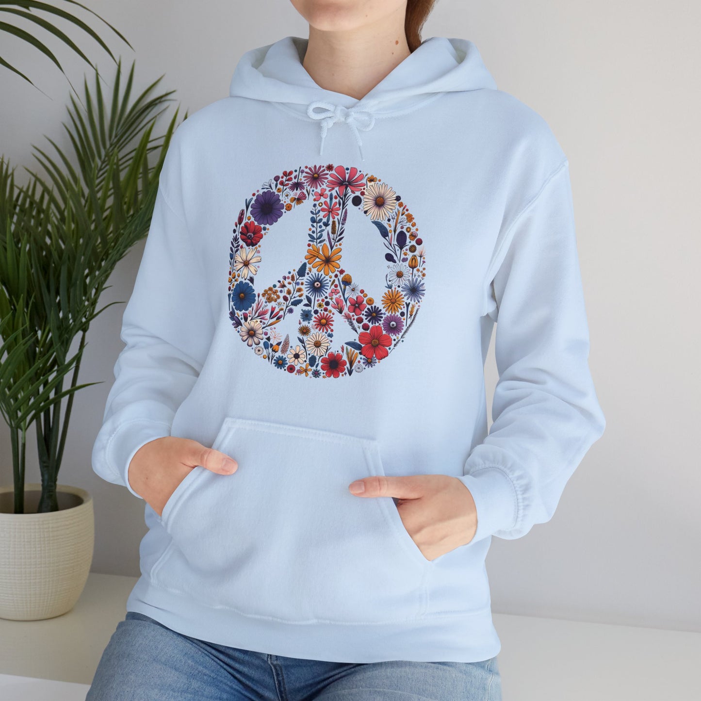 Wildflower Peace Sign Hoodie, Flower Boho Hooded Sweatshirt, Hippie Earth Day Shirt