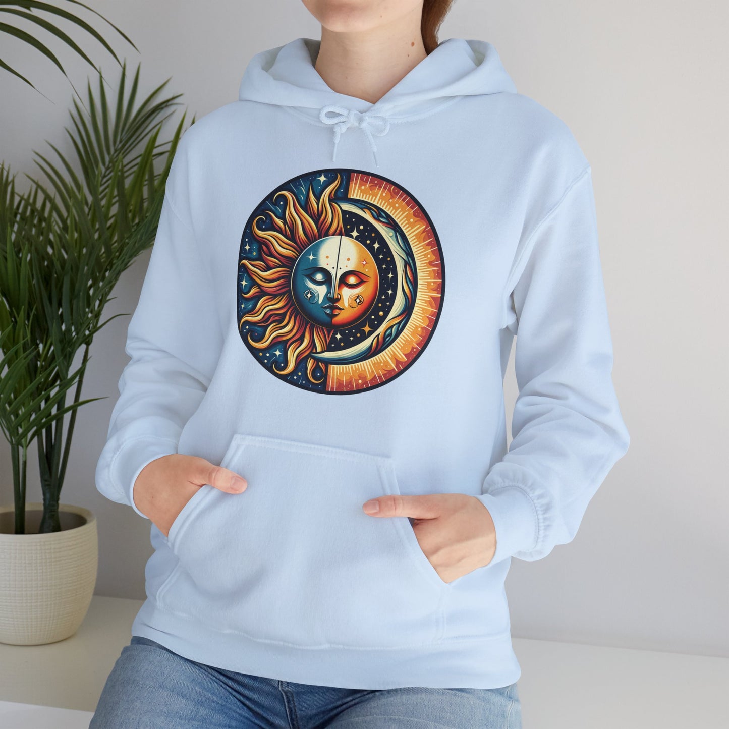 Celestial Sun Moon Hoodie, Mystic Festival Sweatshirt, Colorful Boho Bohemian Aesthetic Sweater Hooded Sweatshirt