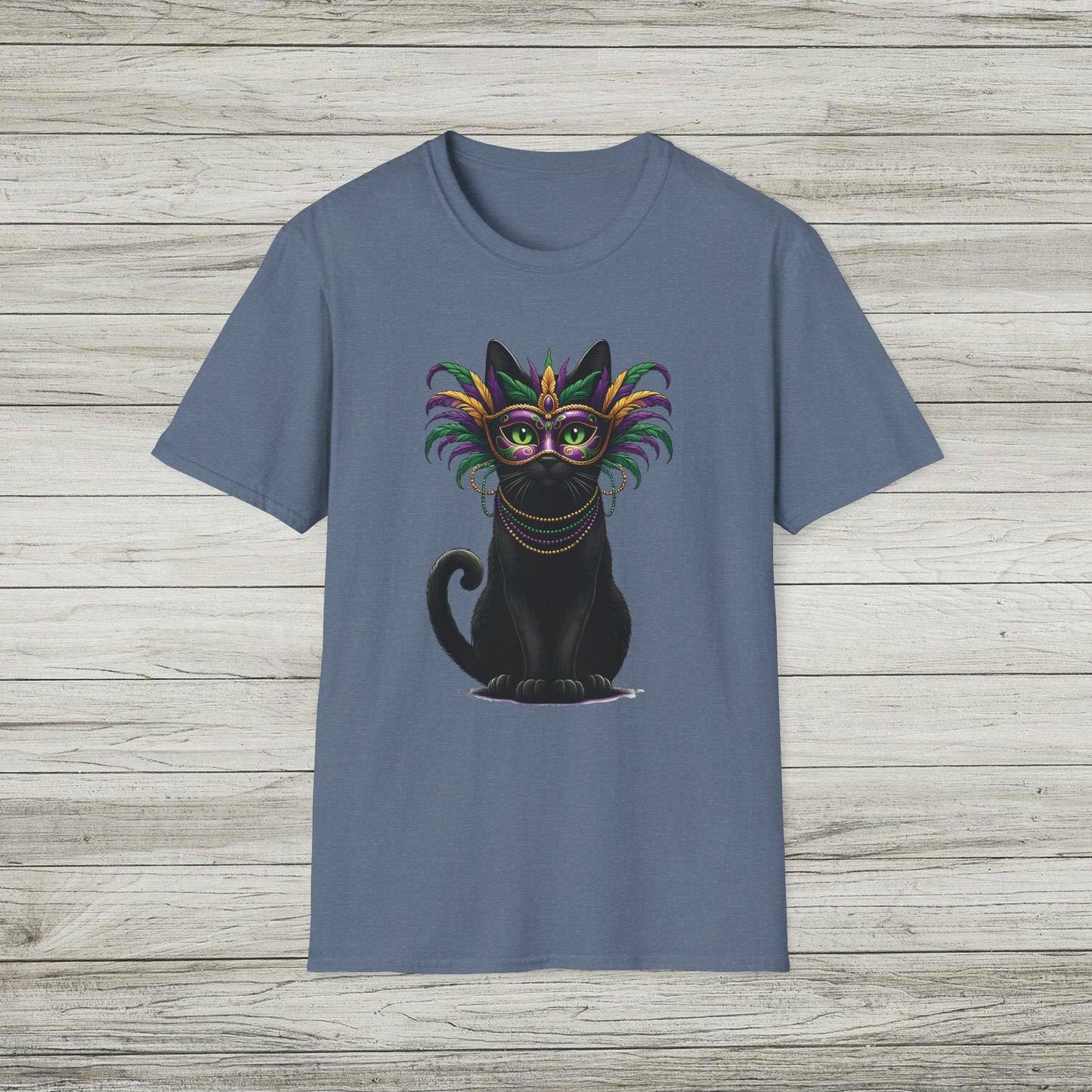 Black Cat Mardi Gras T-Shirt Masquerade Ball Kitten and Beads Tee New Orleans French Quarter NOLA Carnival Parade Cat