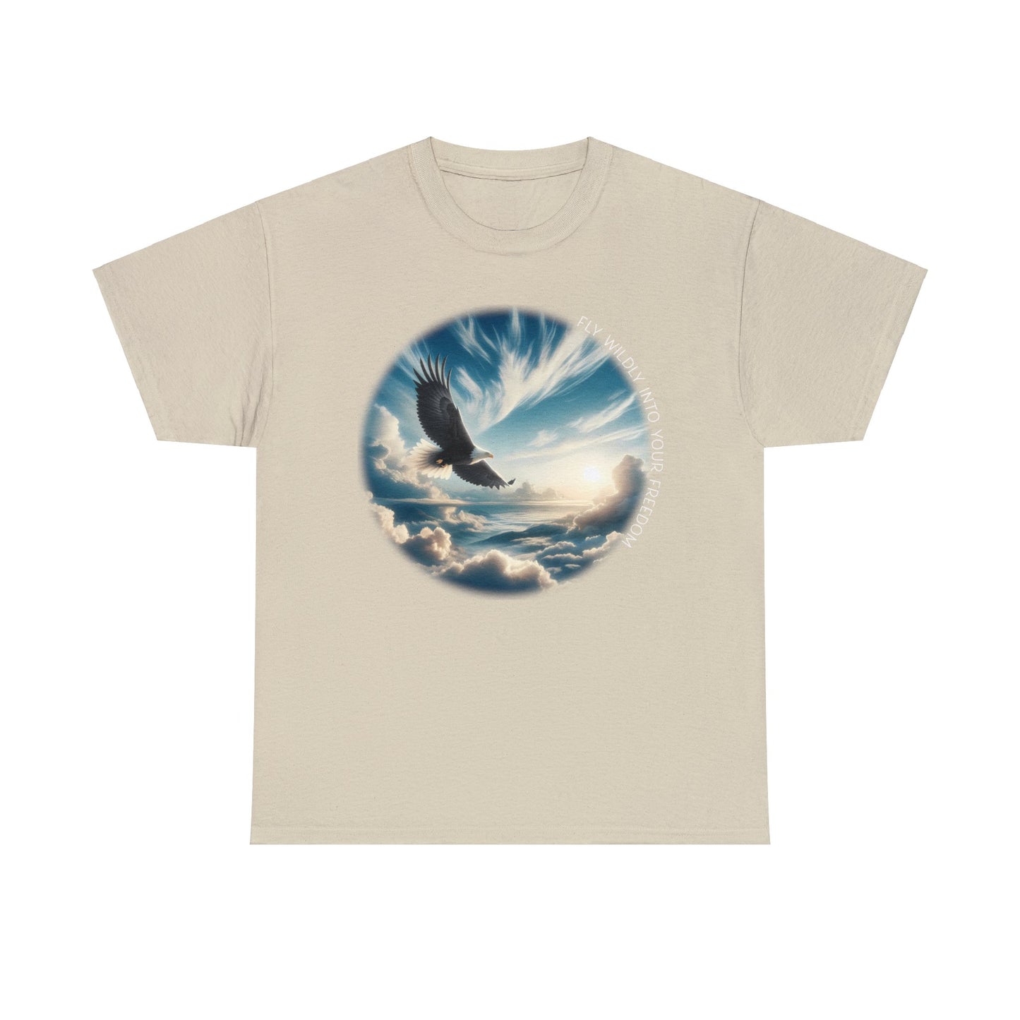 Fly Wildly Into Your Freedom Cotton Tee, Soaring Eagle in the Sky, Nature Lover T-Shirt