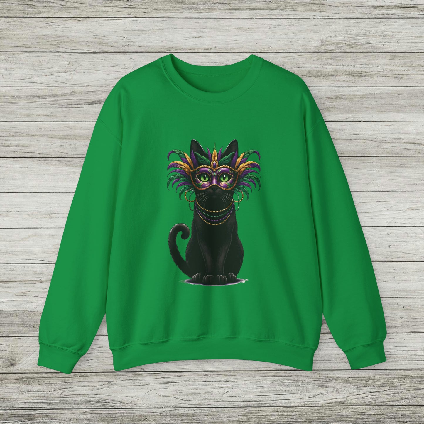 Black Cat Mardi Gras Sweatshirt Masquerade Ball Kitten and Beads Crewneck New Orleans French Quarter NOLA Carnival Parade Cat Shirt