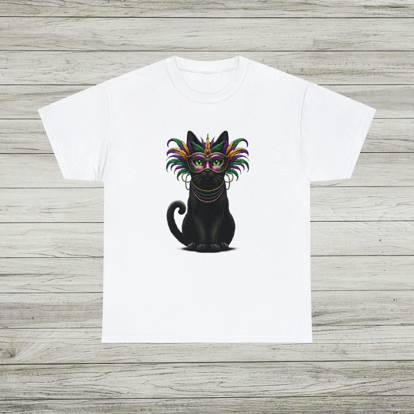 Black Cat Mardi Gras T-Shirt Masquerade Ball Kitten and Beads Tee New Orleans French Quarter NOLA Carnival Parade Cat