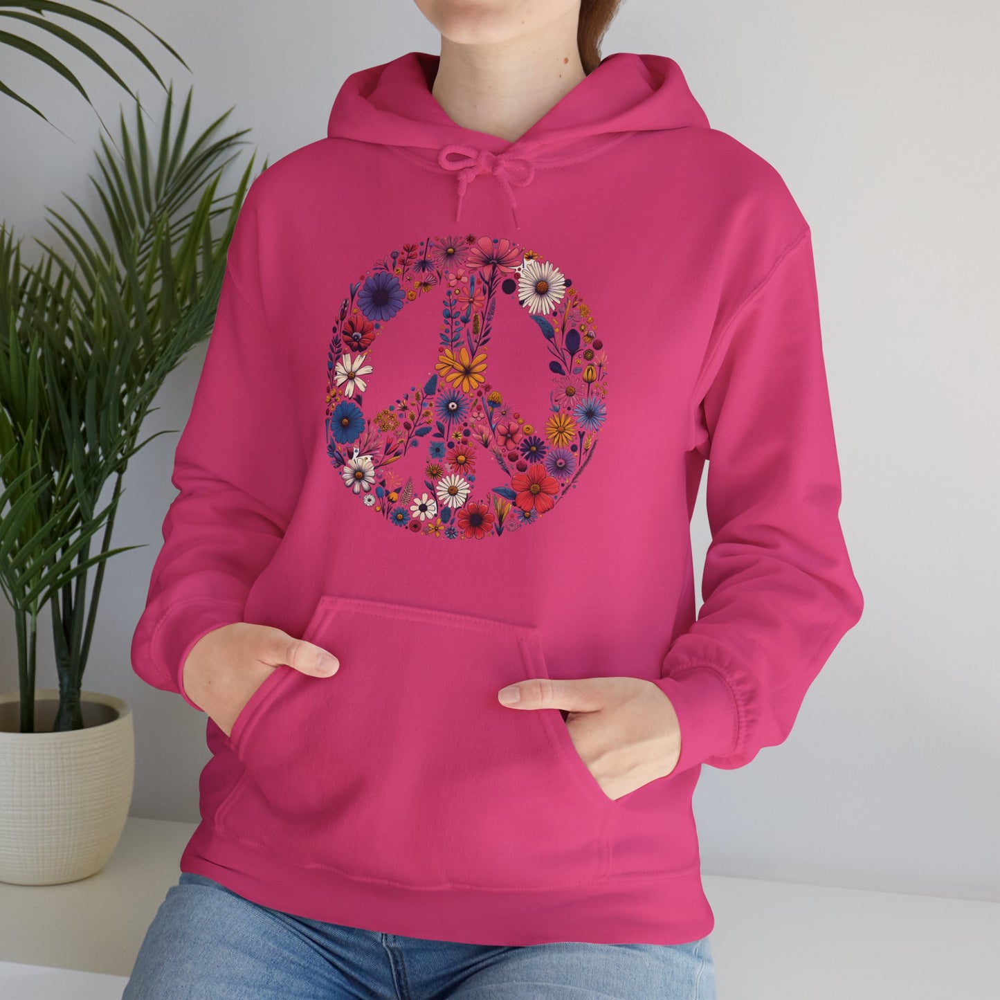 Wildflower Peace Sign Hoodie, Flower Boho Hooded Sweatshirt, Hippie Earth Day Shirt