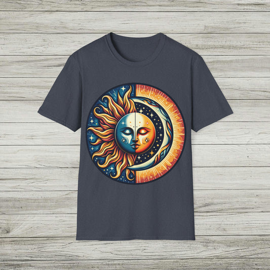 Celestial Sun Moon Softstyle T-Shirt, Mystic Festival Tee, Colorful Boho Bohemian Aesthetic TShirt