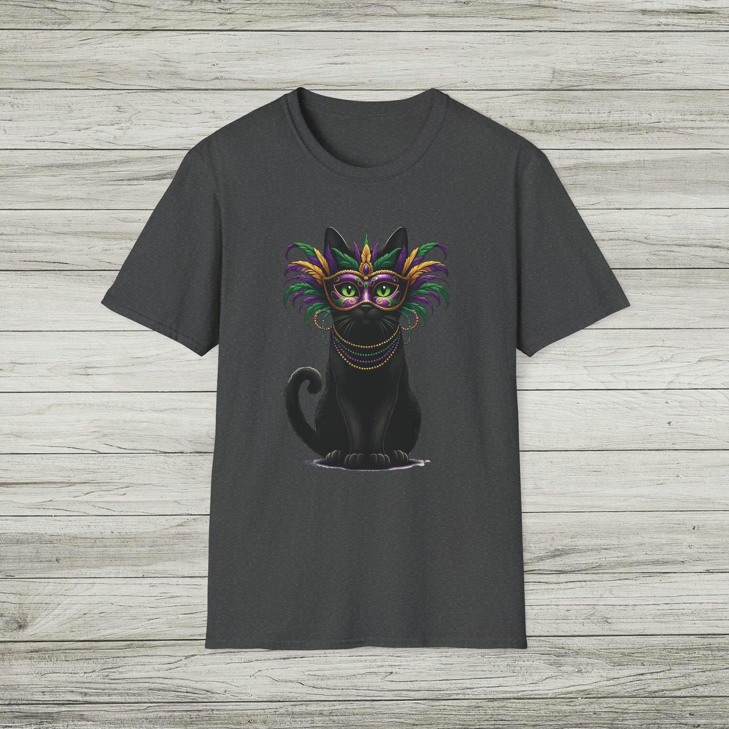 Black Cat Mardi Gras T-Shirt Masquerade Ball Kitten and Beads Tee New Orleans French Quarter NOLA Carnival Parade Cat