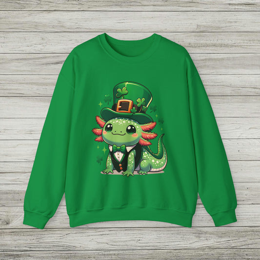 Lucky Axolotl Sweatshirt, St. Patrick's Day Crewneck, Cute Axolotl Leprechaun Shirt, Gift for Irish Friends