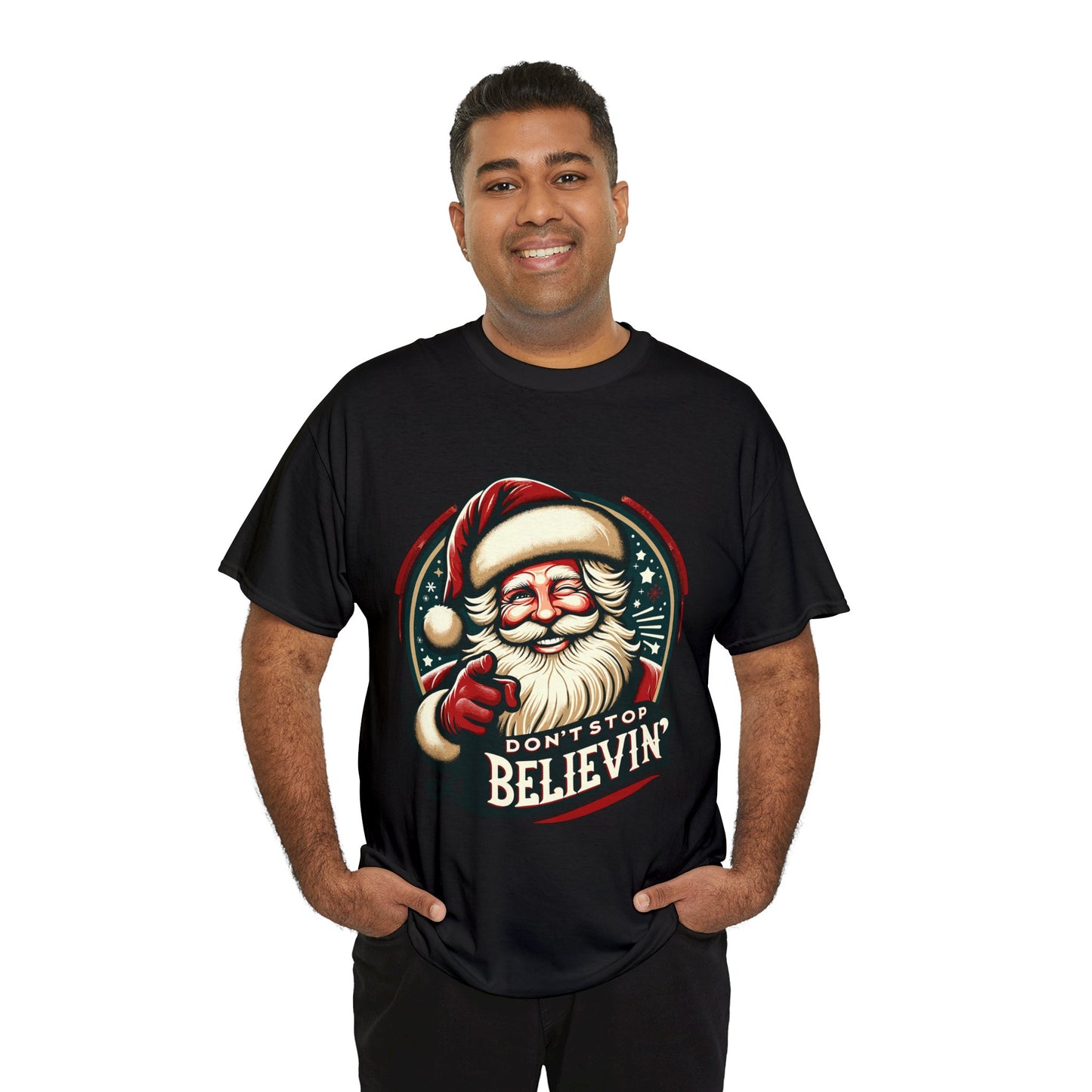 Don't Stop Believin' Santa Heavy Cotton Tee