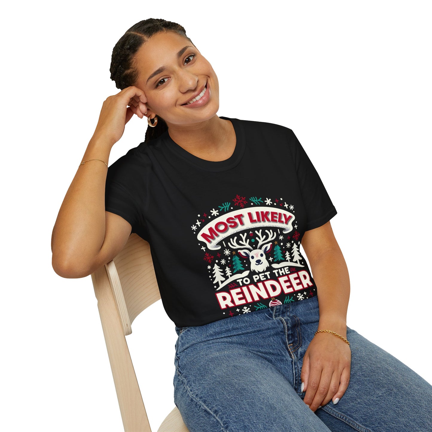 Most Likely to Pet the Reindeer Softstyle T-Shirt