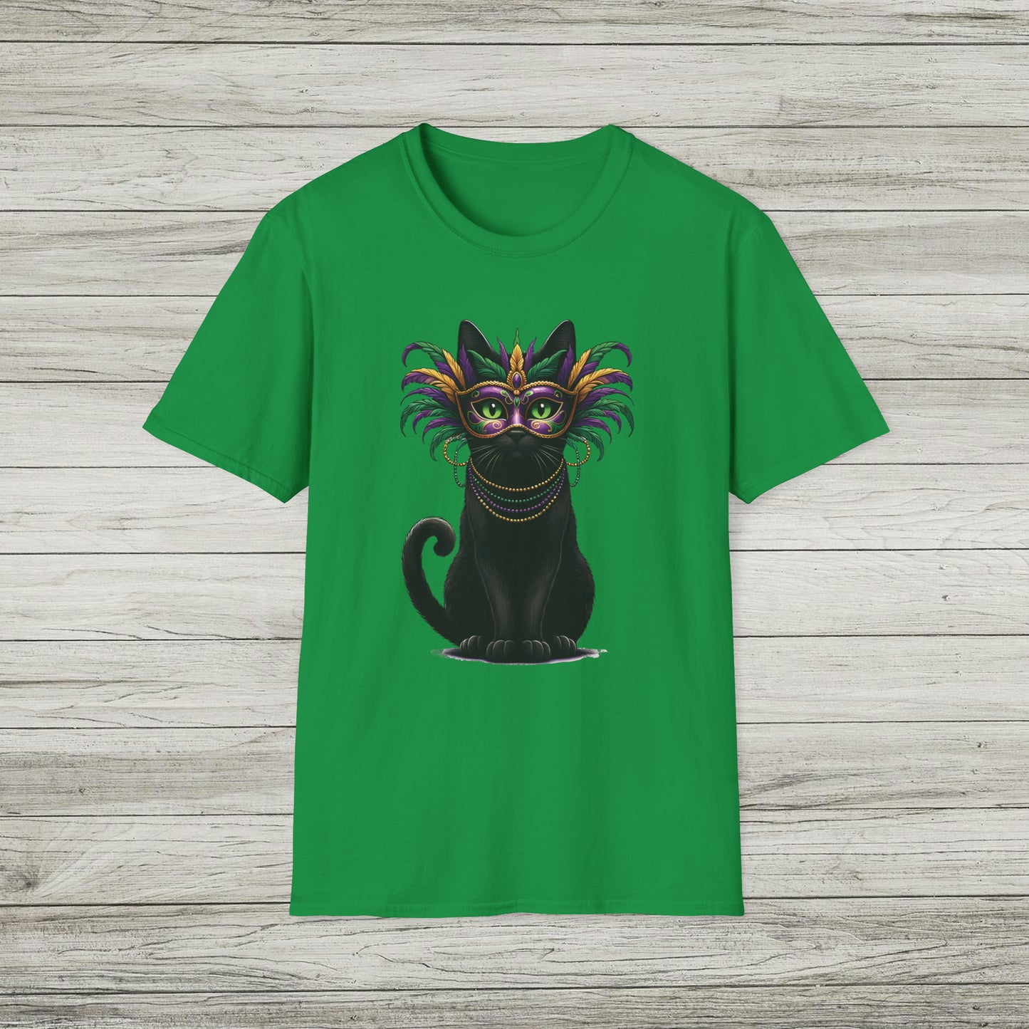 Black Cat Mardi Gras T-Shirt Masquerade Ball Kitten and Beads Tee New Orleans French Quarter NOLA Carnival Parade Cat