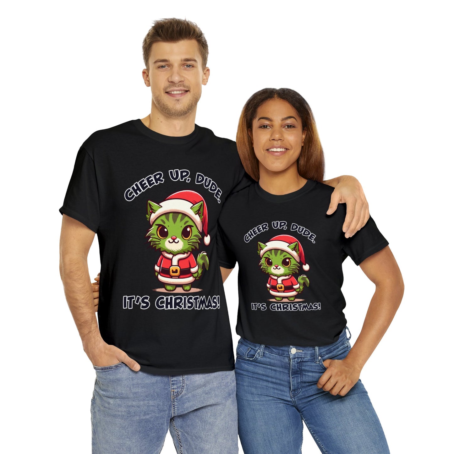 Cheer Up Dude Christmas Unisex Heavy Cotton Tee