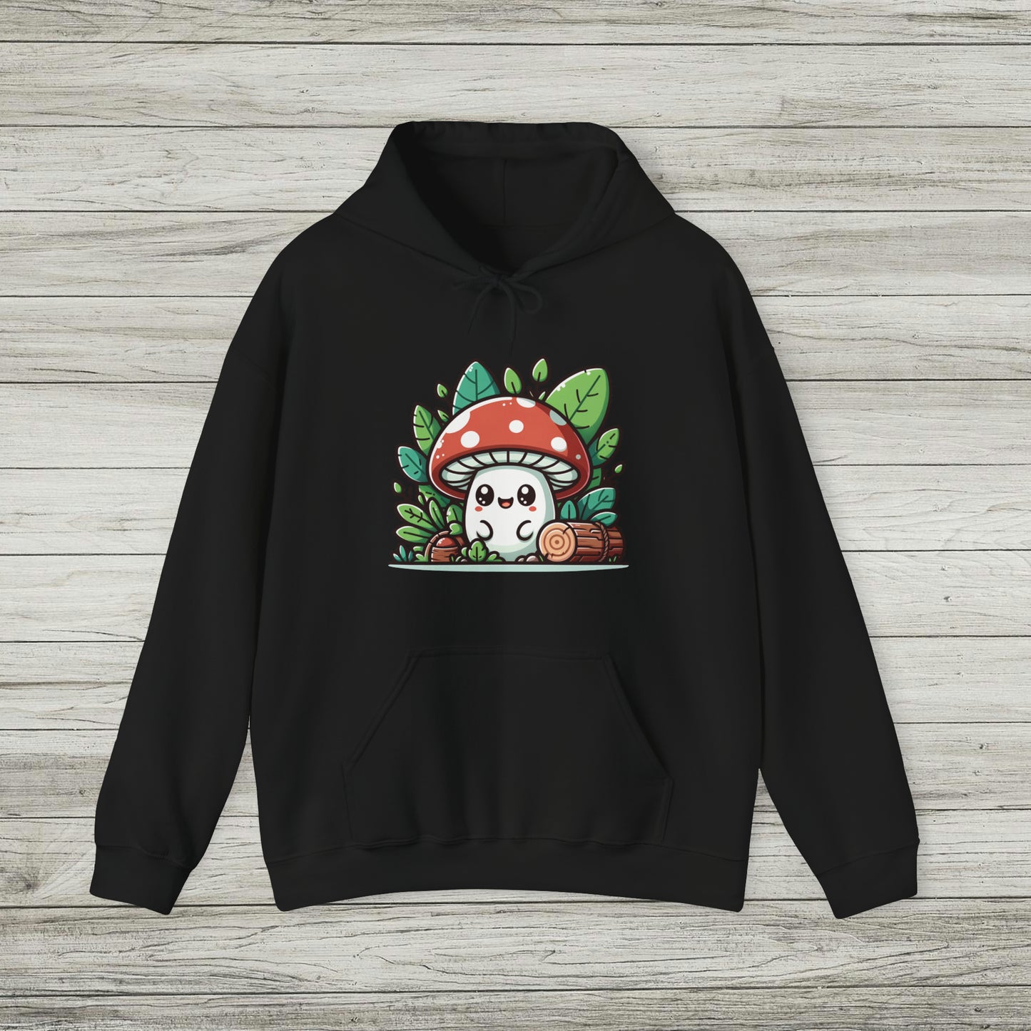 Happy Mushroom Hoodie, Shroom in the Forest Hooded Sweatshirt, Retro Hippie Fungi Shirt