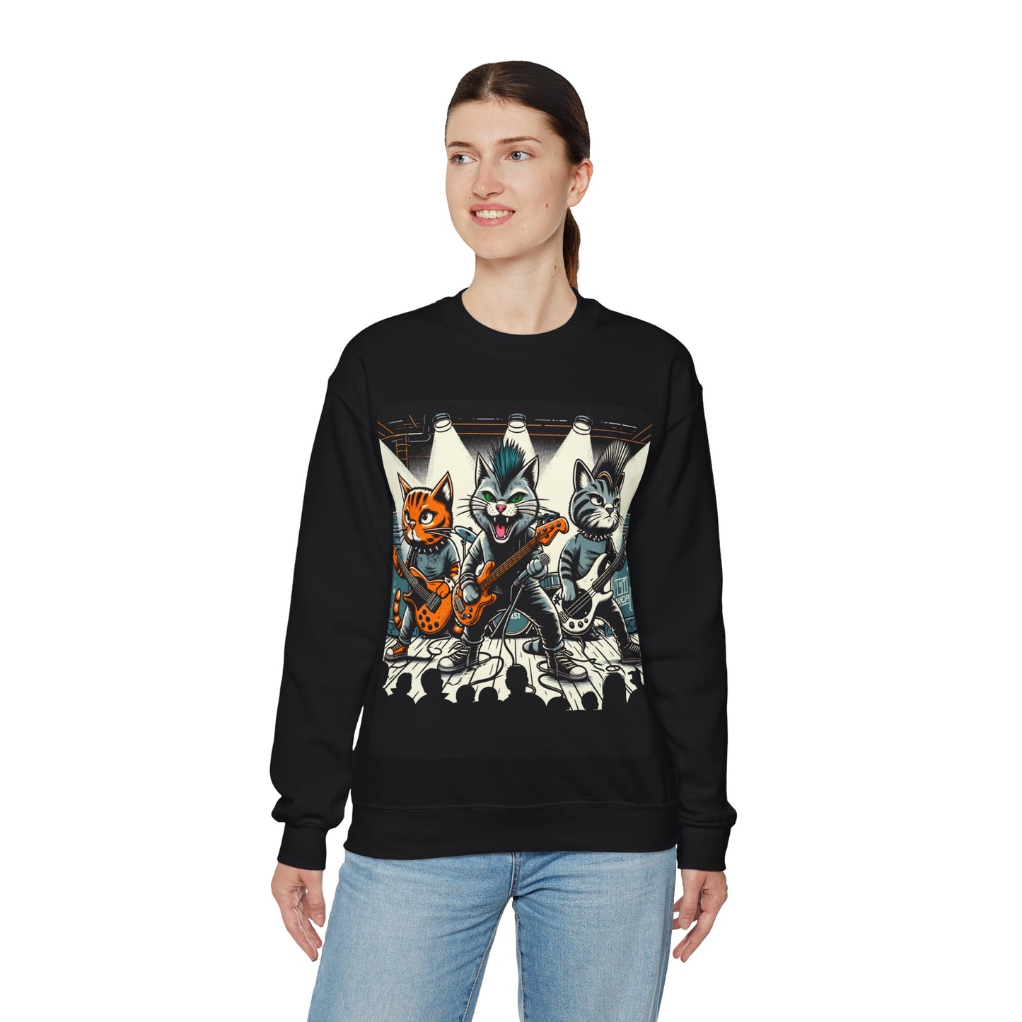 Punk Rock Band Cats Bootleg Style Concert Crewneck Sweatshirt