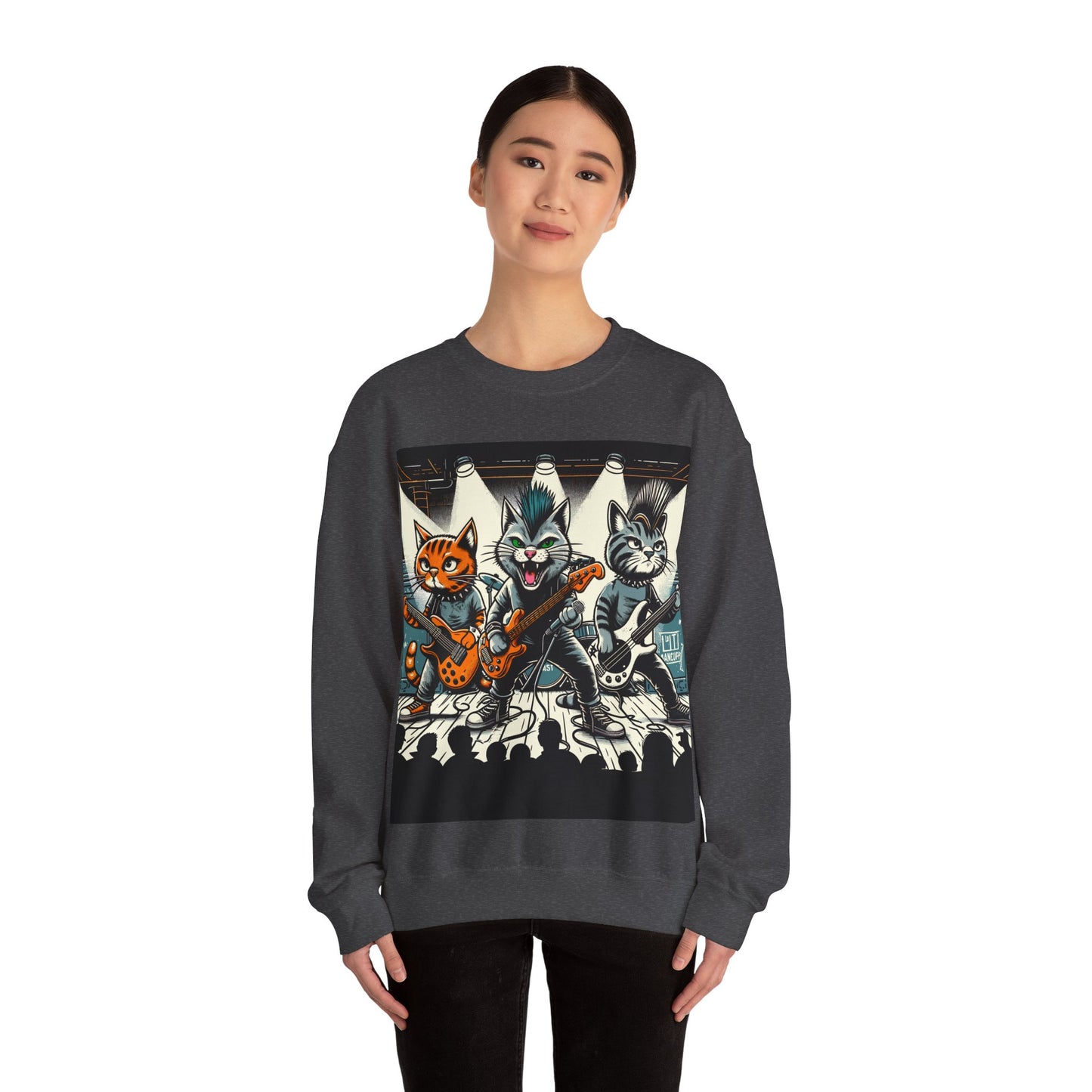 Punk Rock Band Cats Bootleg Style Concert Crewneck Sweatshirt