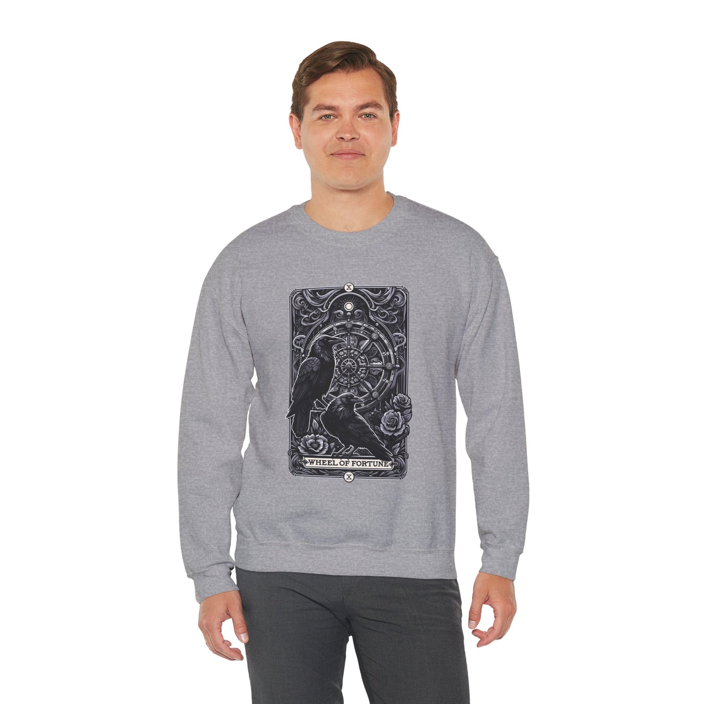 Gothic Crow Tarot Card Wheel of Fortune Lucky Crewneck Sweatshirt