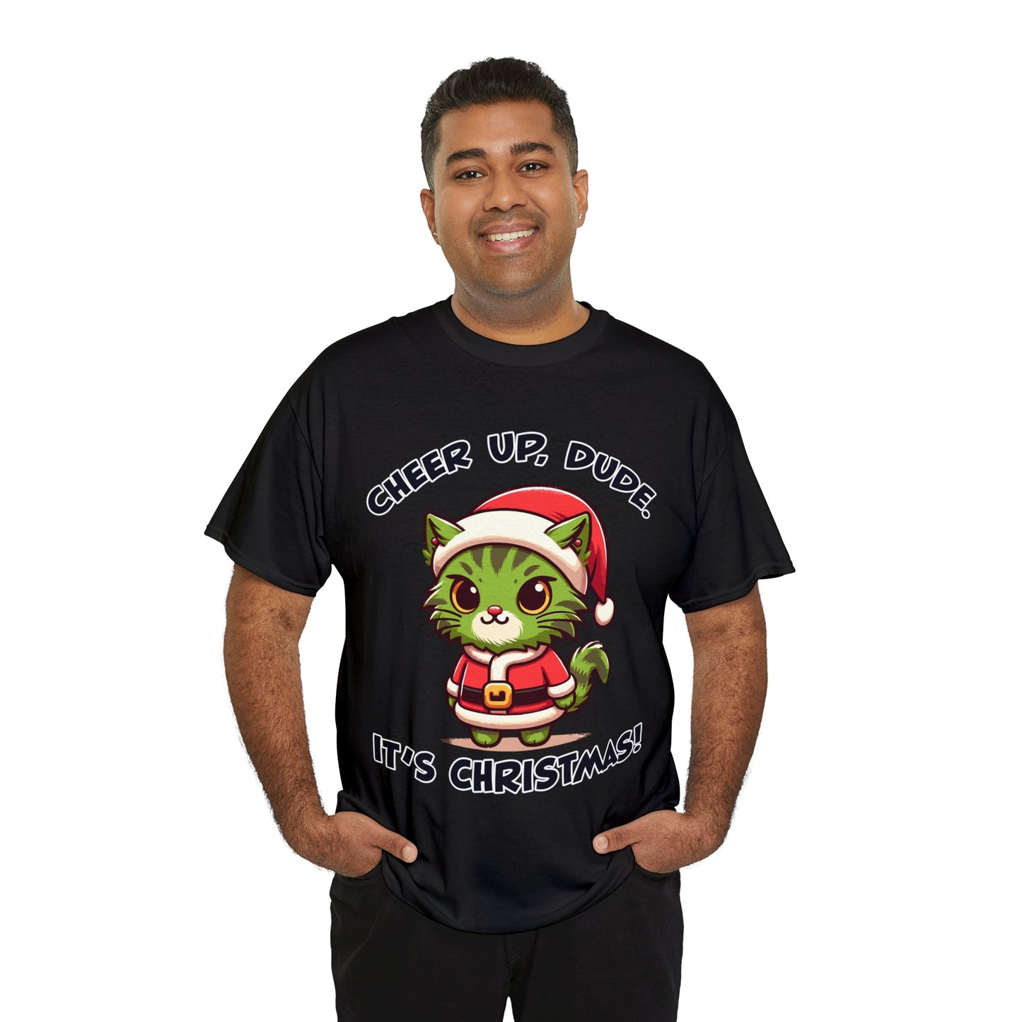 Cheer Up Dude Christmas Unisex Heavy Cotton Tee