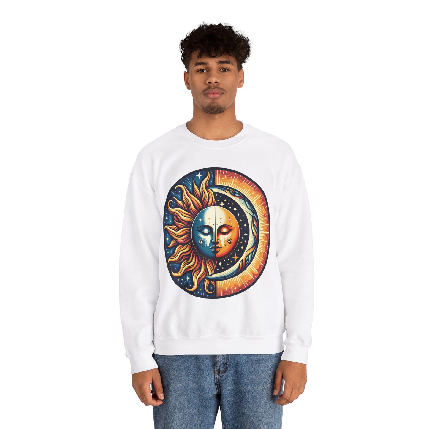 Celestial Sun Moon Crewneck Sweatshirt, Mystic Festival Sweater, Colorful Boho Bohemian Aesthetic Sweatshirt