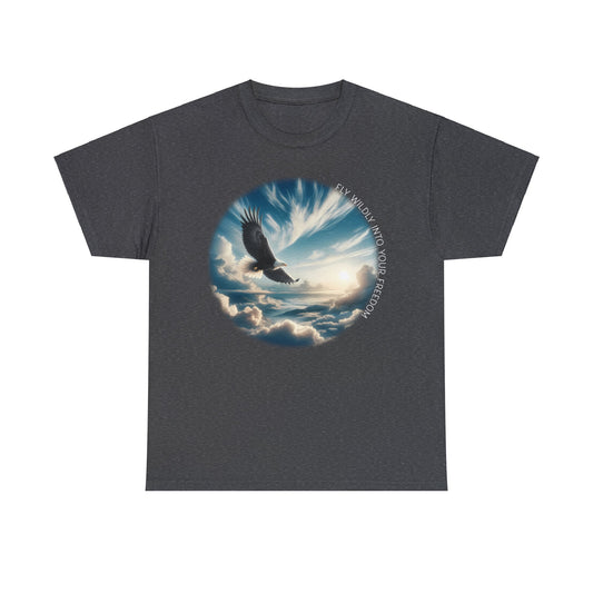 Fly Wildly Into Your Freedom Cotton Tee, Soaring Eagle in the Sky, Nature Lover T-Shirt