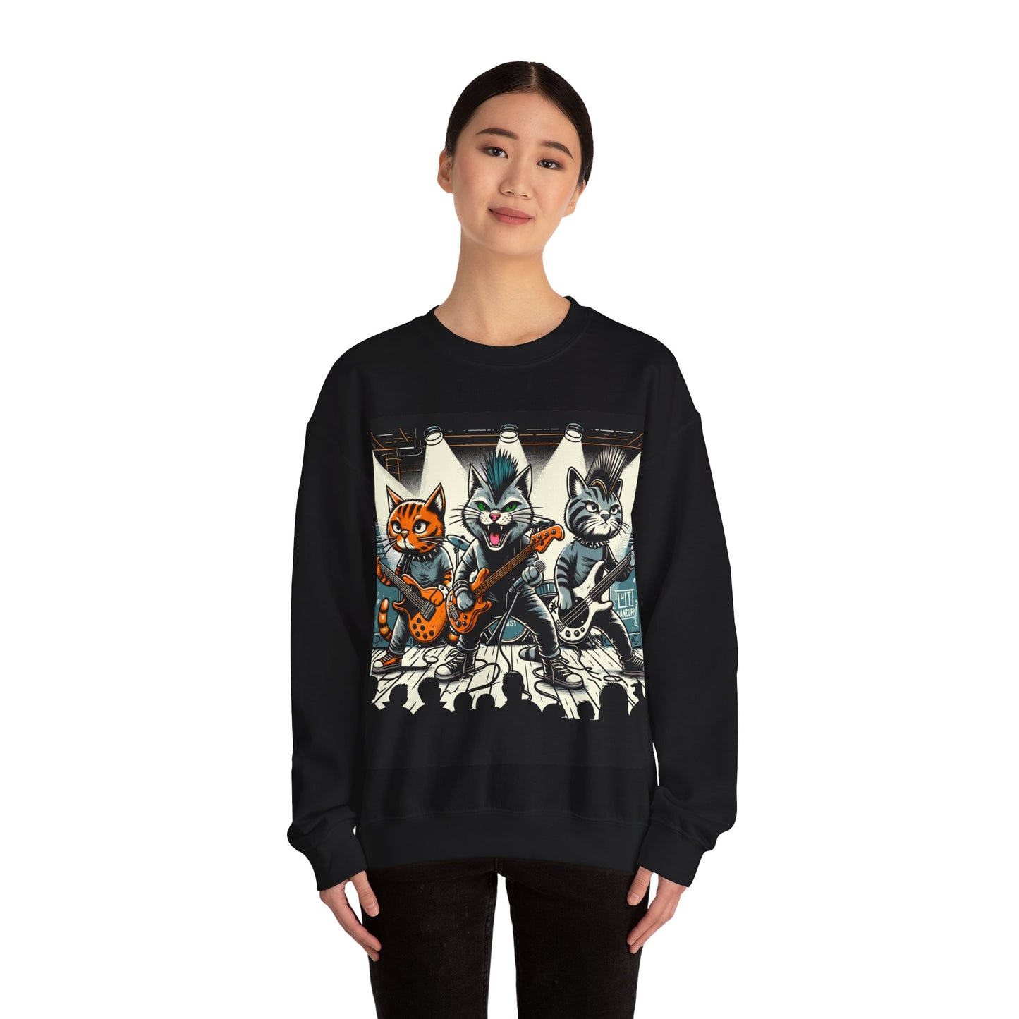 Punk Rock Band Cats Bootleg Style Concert Crewneck Sweatshirt