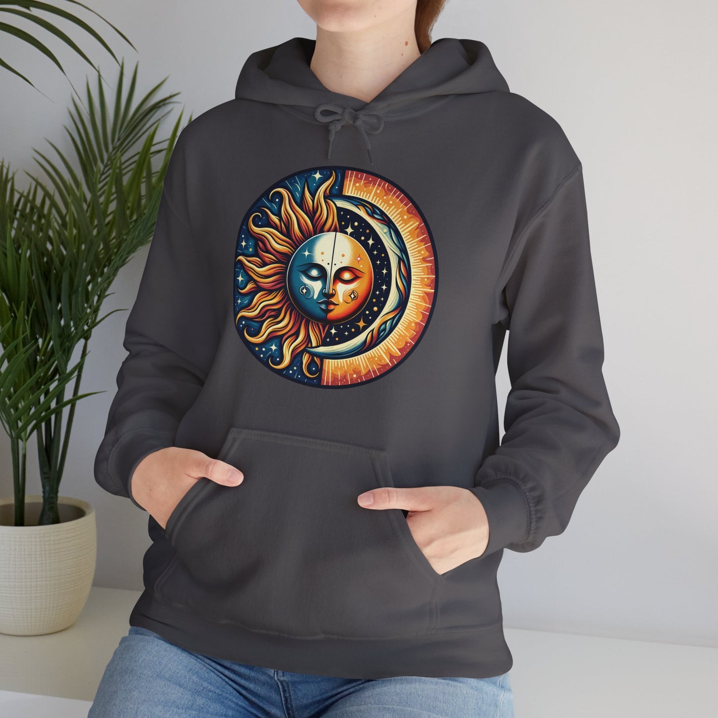 Celestial Sun Moon Hoodie, Mystic Festival Sweatshirt, Colorful Boho Bohemian Aesthetic Sweater Hooded Sweatshirt