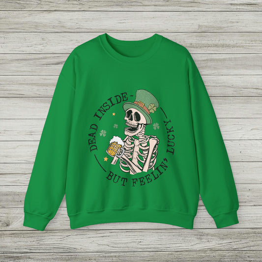 Dead Inside But Feeling Lucky Sweatshirt, St. Patrick's Day Crewneck, Punk Style Funny Beer Drinking Shirt