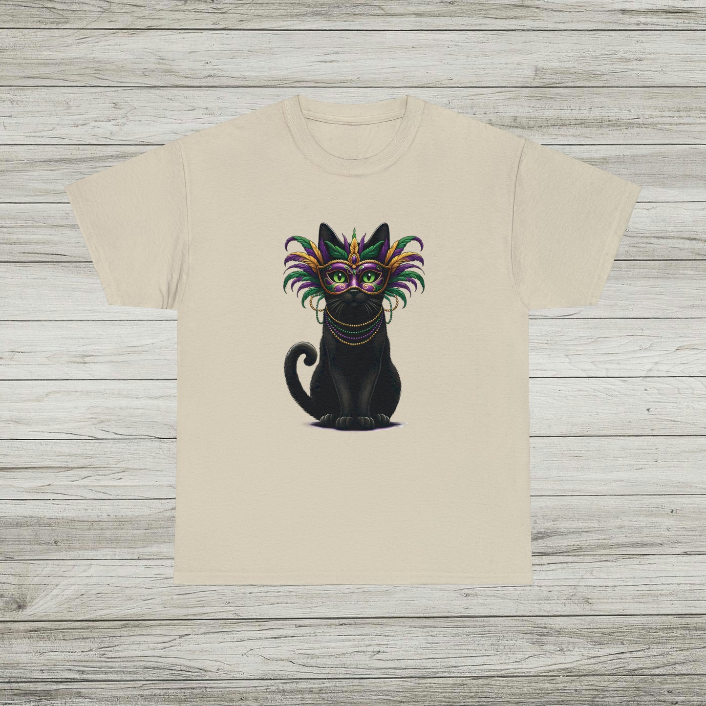 Black Cat Mardi Gras T-Shirt Masquerade Ball Kitten and Beads Tee New Orleans French Quarter NOLA Carnival Parade Cat