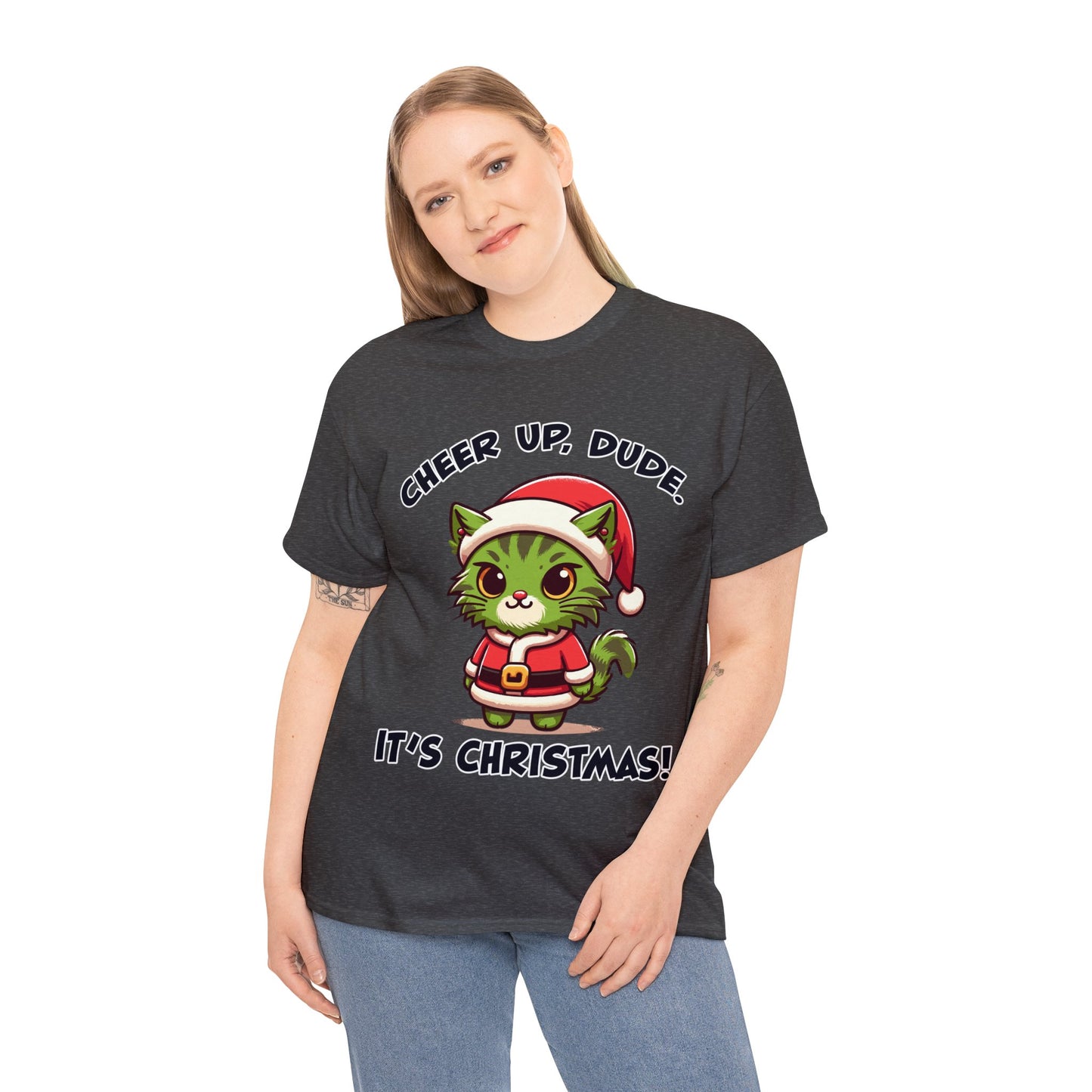 Cheer Up Dude Christmas Unisex Heavy Cotton Tee