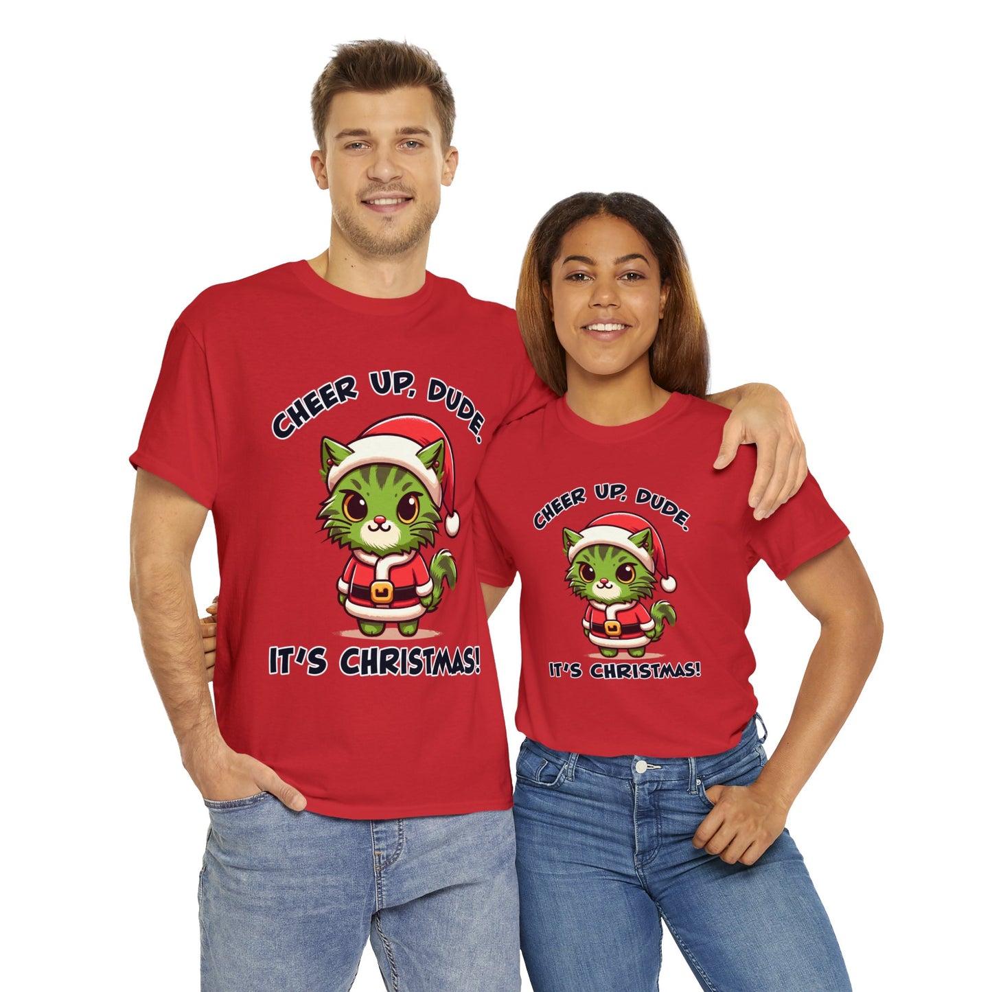 Cheer Up Dude Christmas Unisex Heavy Cotton Tee