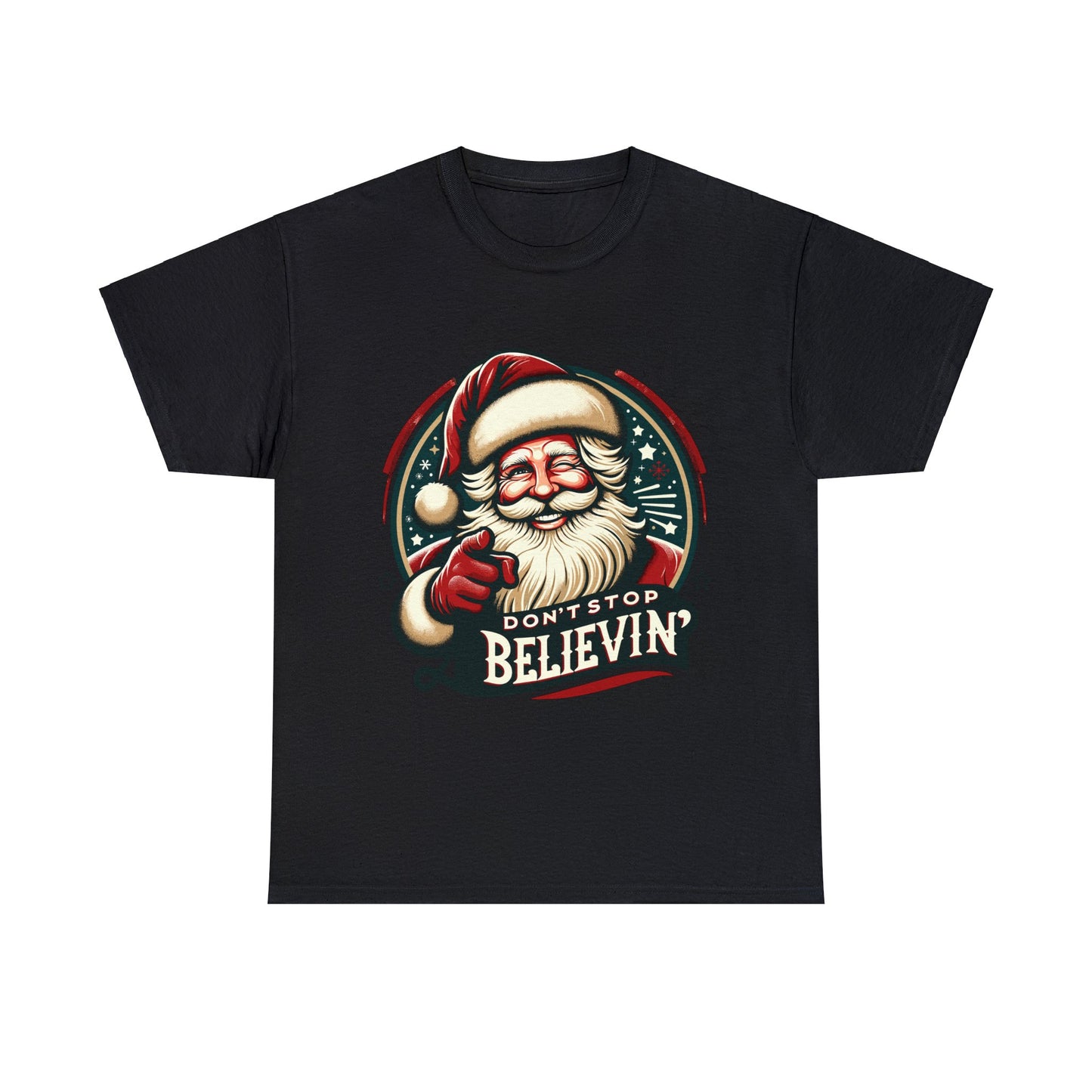 Don't Stop Believin' Santa Heavy Cotton Tee