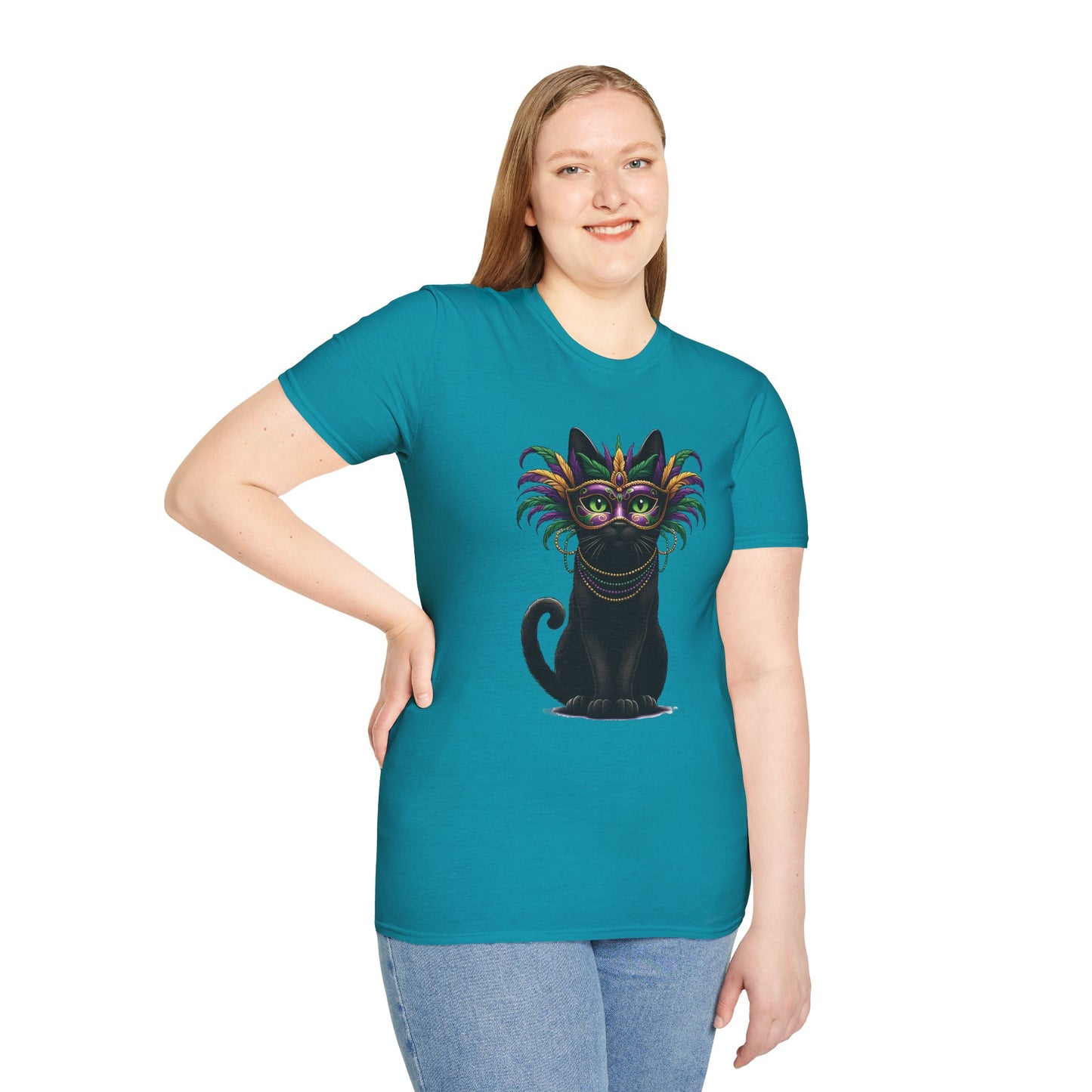 Black Cat Mardi Gras T-Shirt Masquerade Ball Kitten and Beads Tee New Orleans French Quarter NOLA Carnival Parade Cat