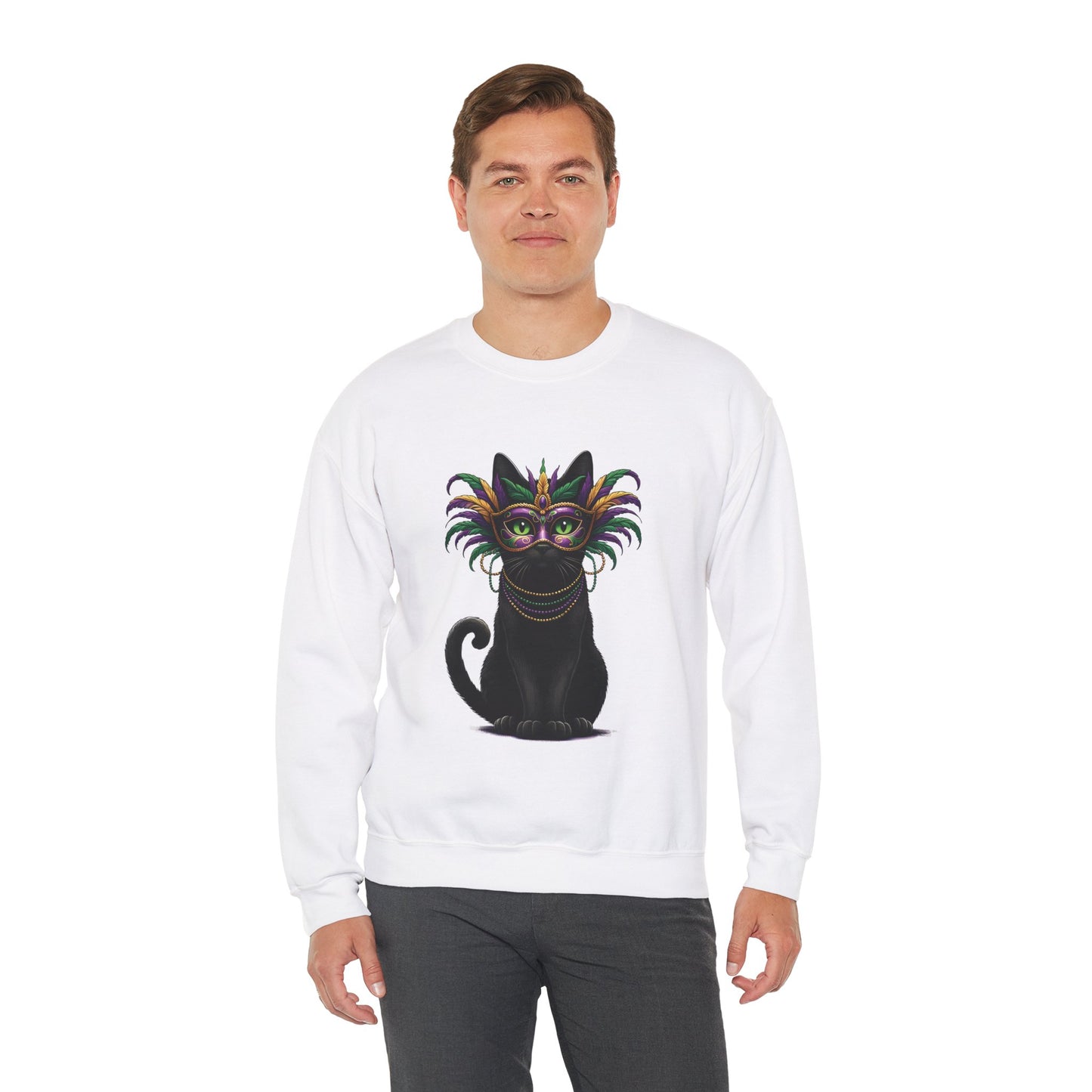 Black Cat Mardi Gras Sweatshirt Masquerade Ball Kitten and Beads Crewneck New Orleans French Quarter NOLA Carnival Parade Cat Shirt