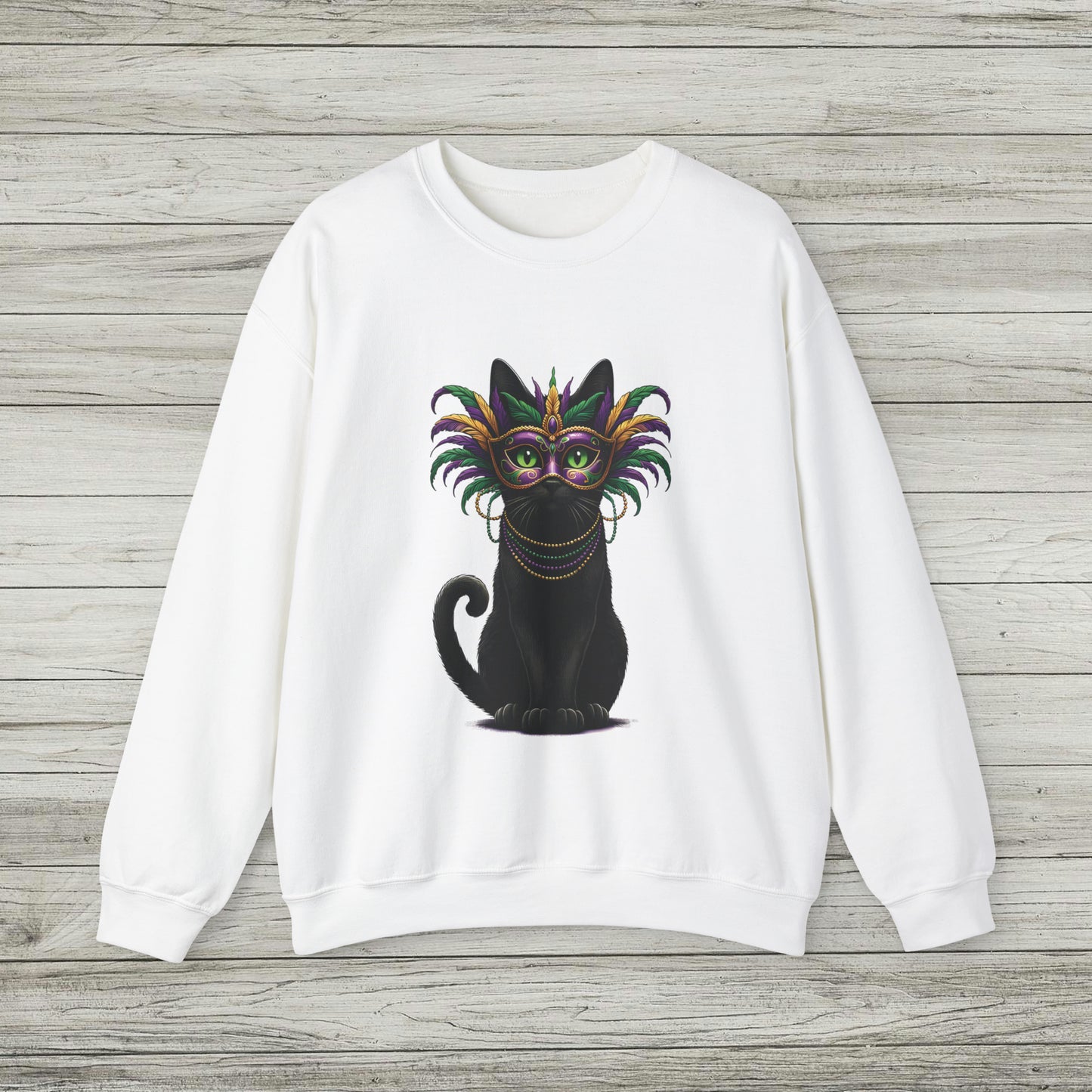 Black Cat Mardi Gras Sweatshirt Masquerade Ball Kitten and Beads Crewneck New Orleans French Quarter NOLA Carnival Parade Cat Shirt