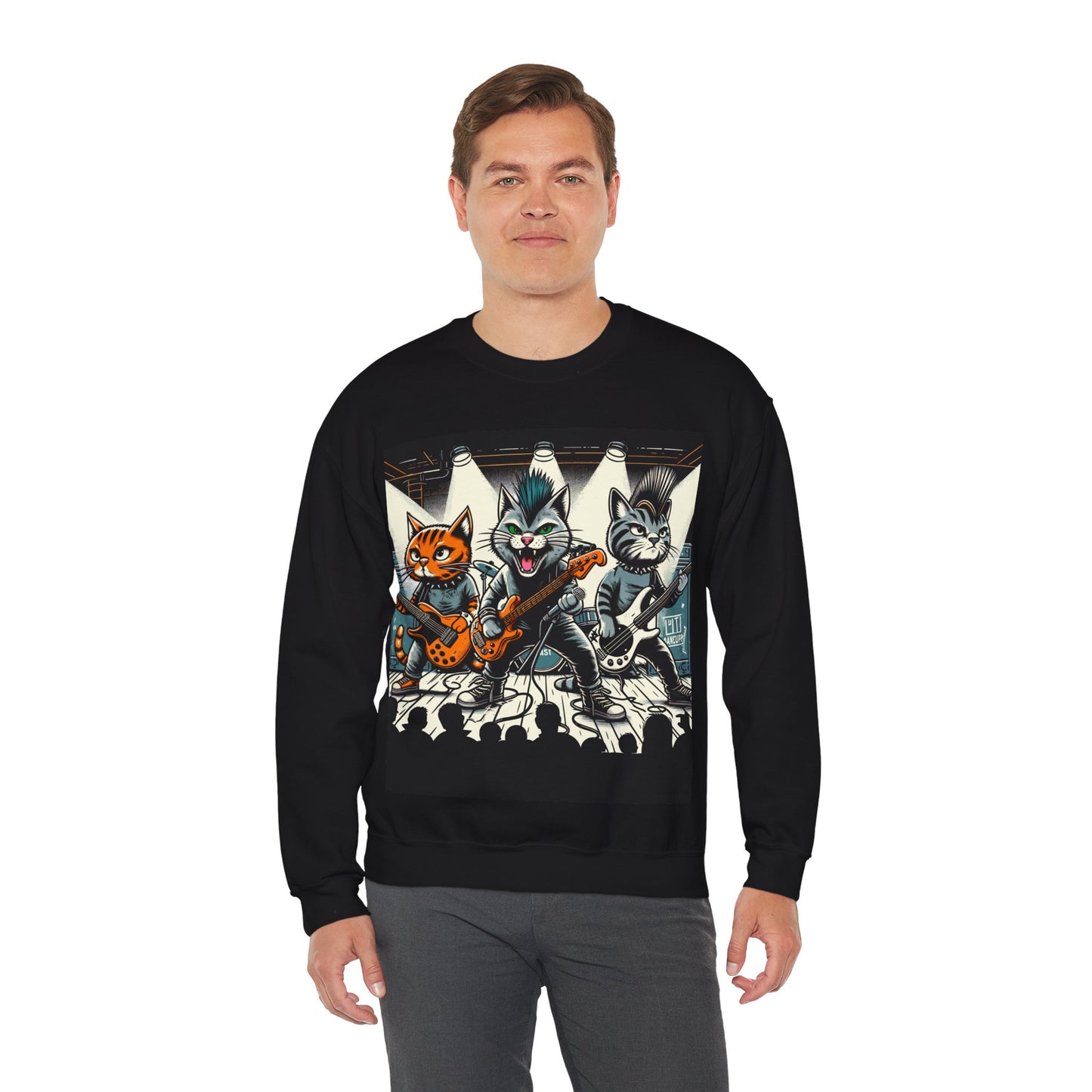 Punk Rock Band Cats Bootleg Style Concert Crewneck Sweatshirt