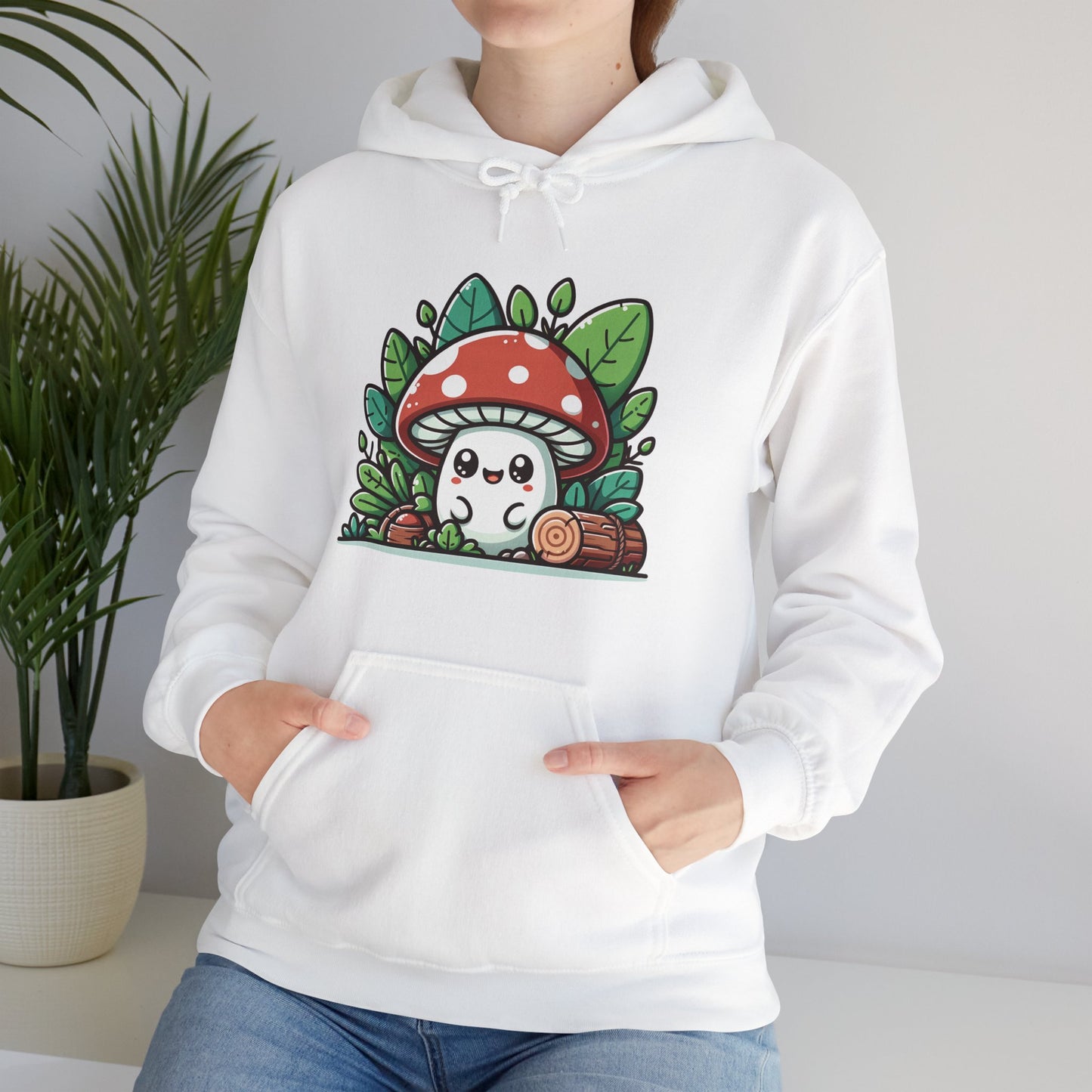 Happy Mushroom Hoodie, Shroom in the Forest Hooded Sweatshirt, Retro Hippie Fungi Shirt