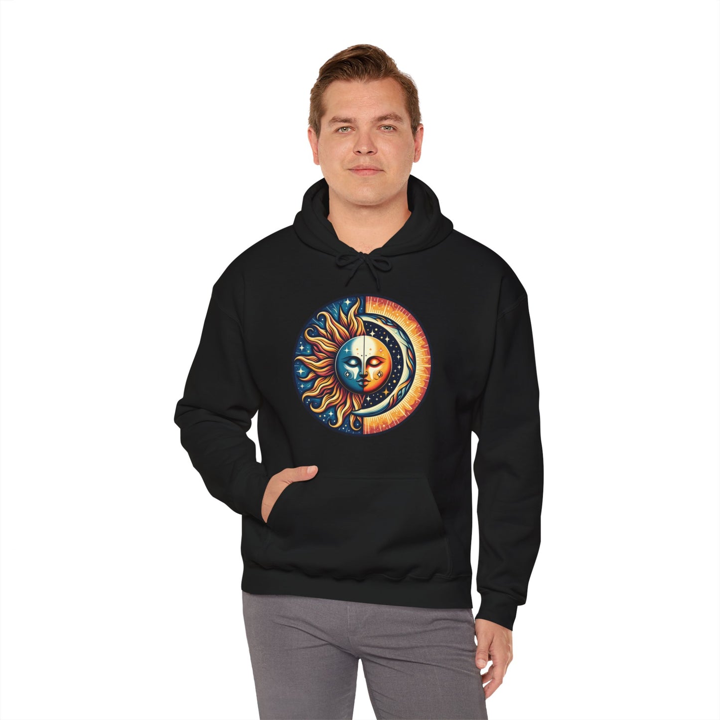 Celestial Sun Moon Hoodie, Mystic Festival Sweatshirt, Colorful Boho Bohemian Aesthetic Sweater Hooded Sweatshirt