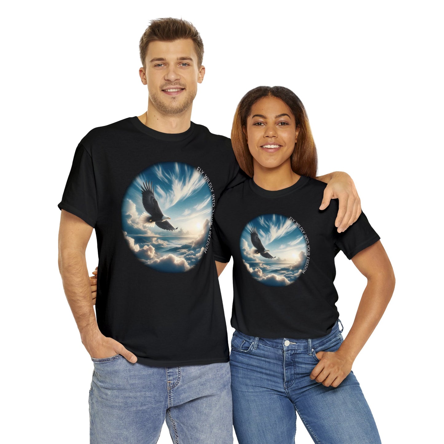 Fly Wildly Into Your Freedom Cotton Tee, Soaring Eagle in the Sky, Nature Lover T-Shirt