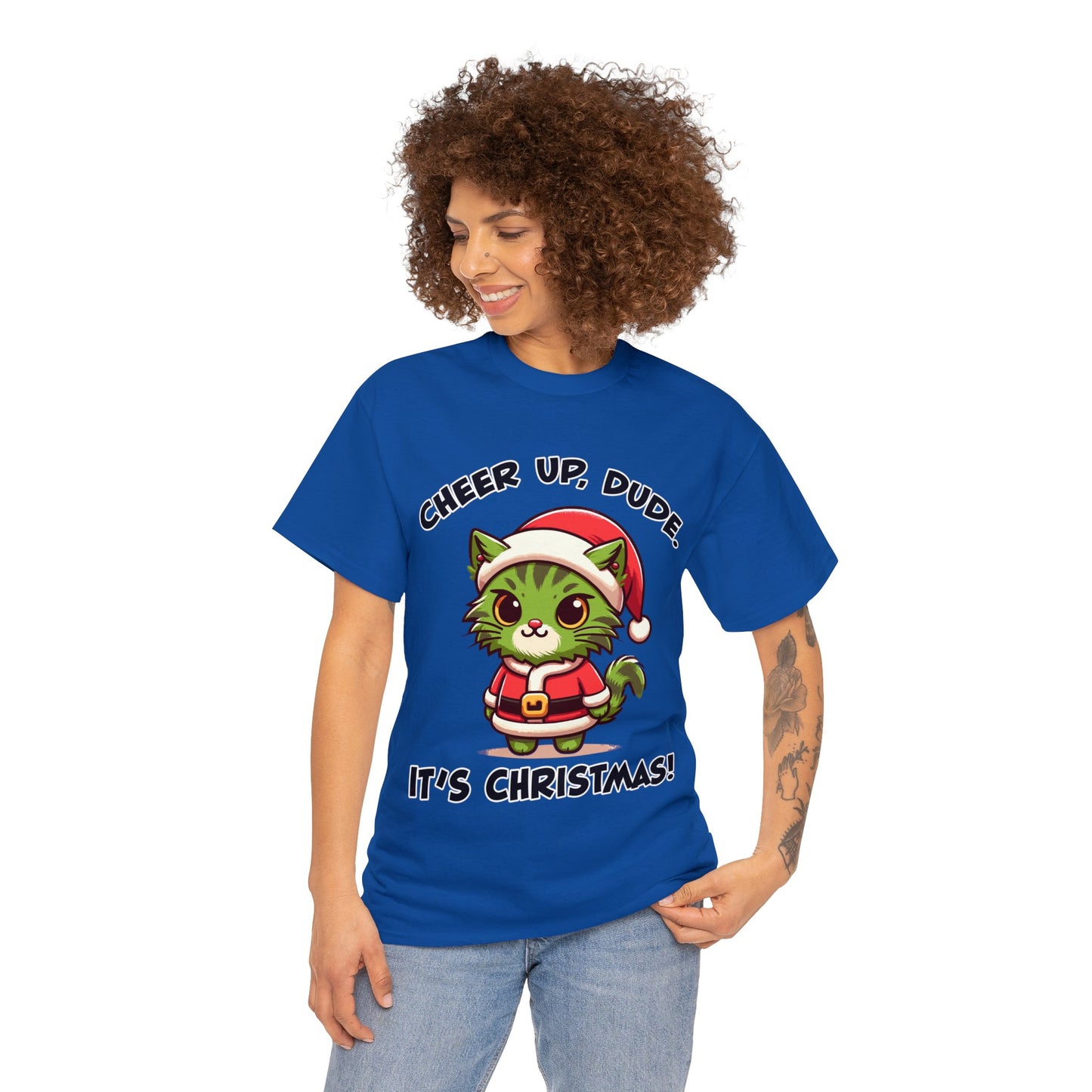 Cheer Up Dude Christmas Unisex Heavy Cotton Tee