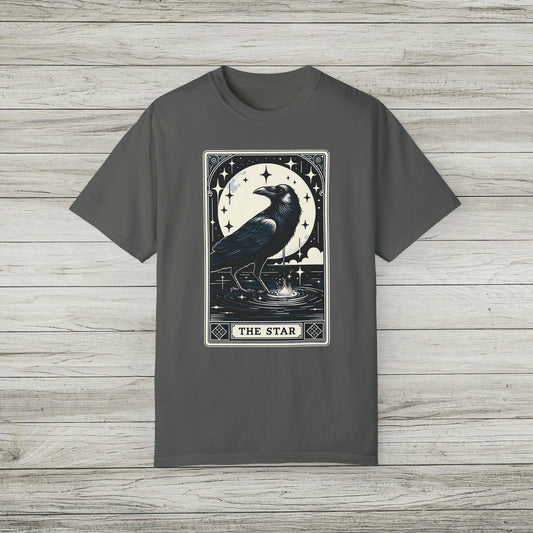 Gothic Crow Tarot Card The Star for Inspiration and Optimism Night Sky Garment-Dyed T-shirt Tee