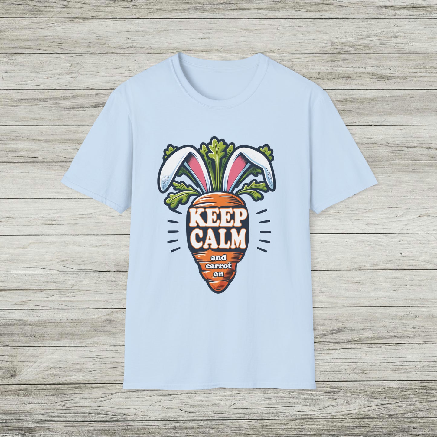 Keep Calm and Carrot On Softstyle T-Shirt, Easter Tee, Funny Bunny TShirt, Rabbit Ears Shirt