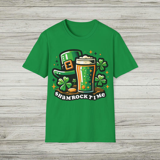 Shamrock Time Softstyle T-Shirt, St. Patrick's Day Tee, Funny Lucky Beer Drinking TShirt, Good Craic